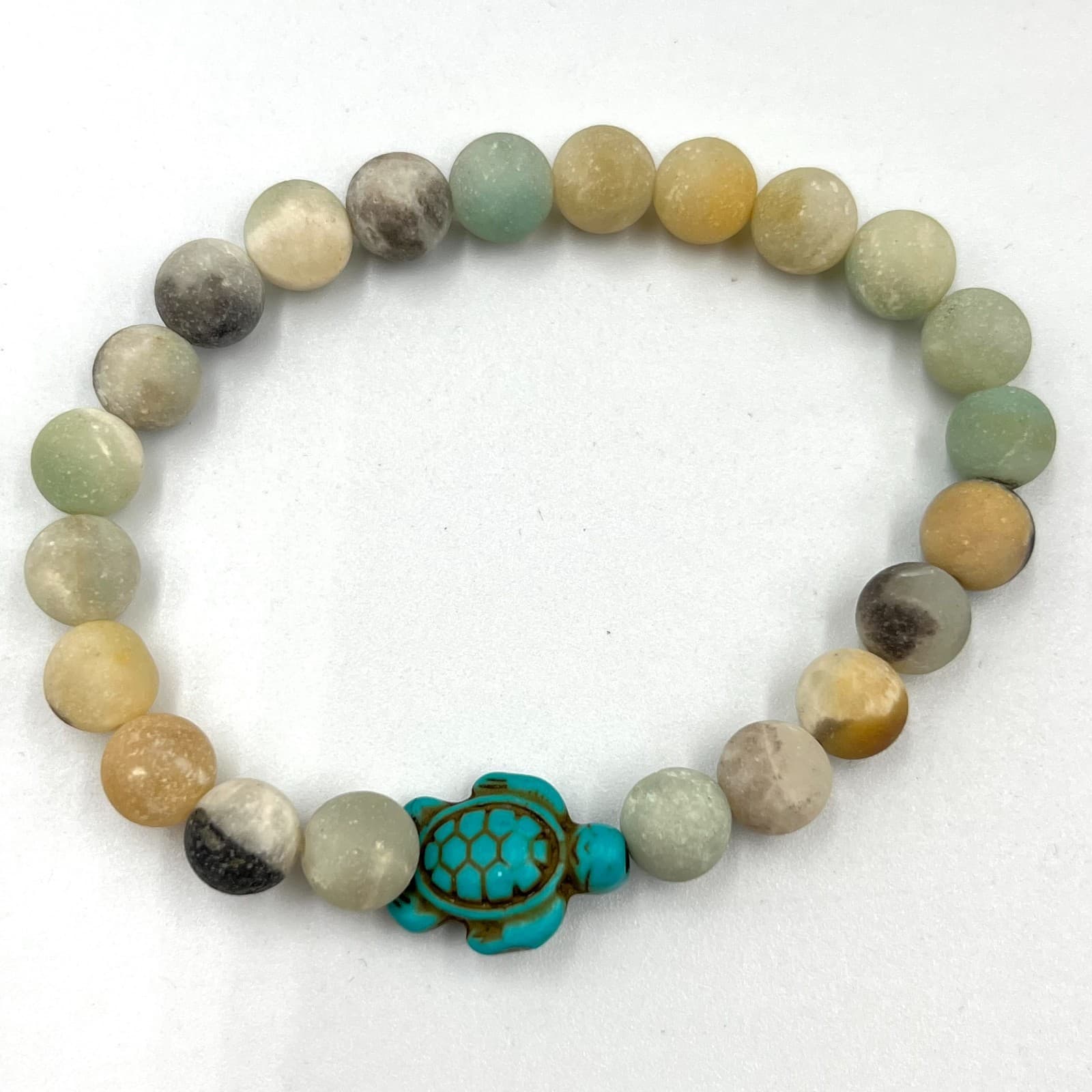 Vintage Boho Matte Stone Stretch Bracelet Set Elephant & Turtle Charms Y2K 2pc - Thumbnail 5