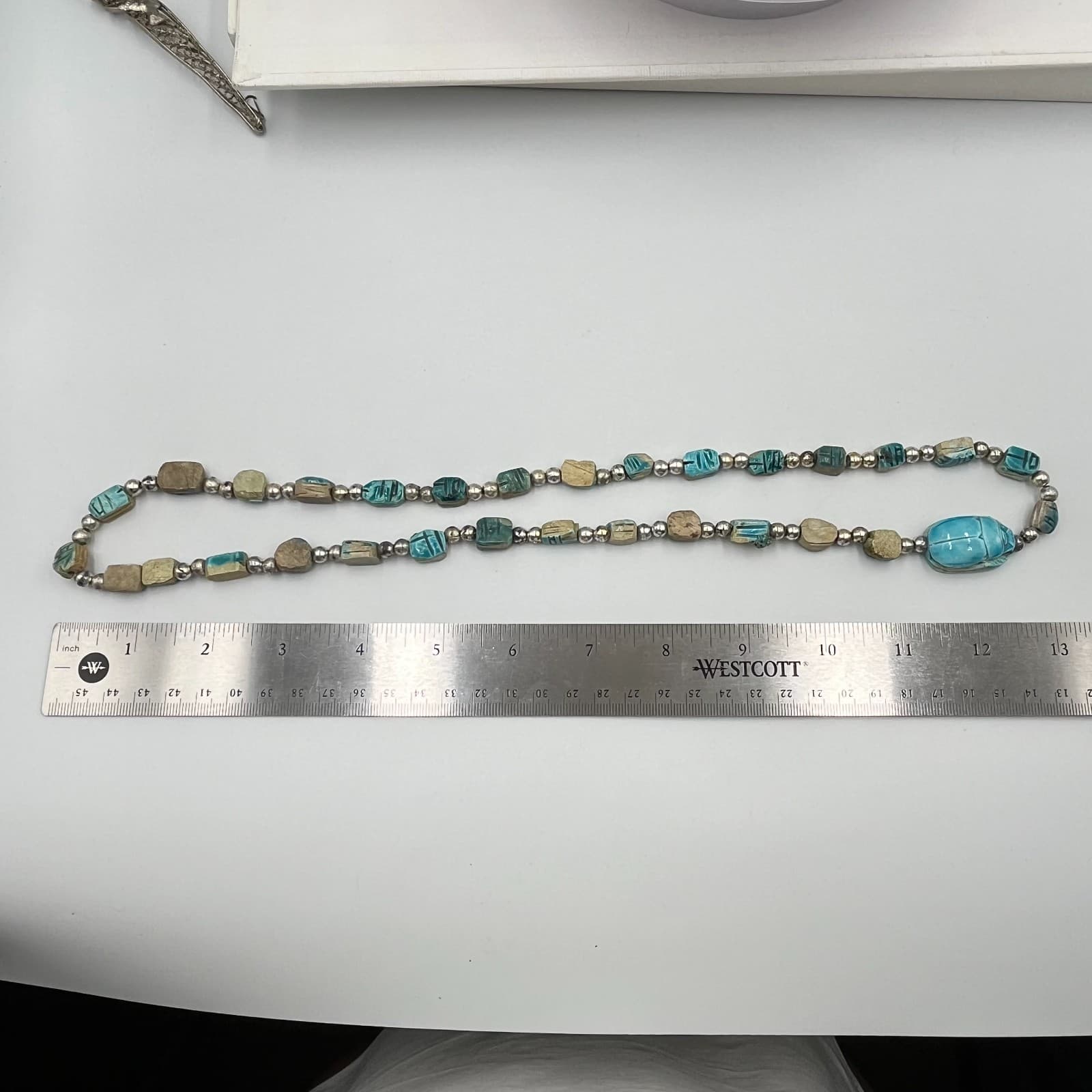 Vintage Egyptian Revival Scarab Beetle Beads Necklace & Filigree Bracelet Set - Thumbnail 7