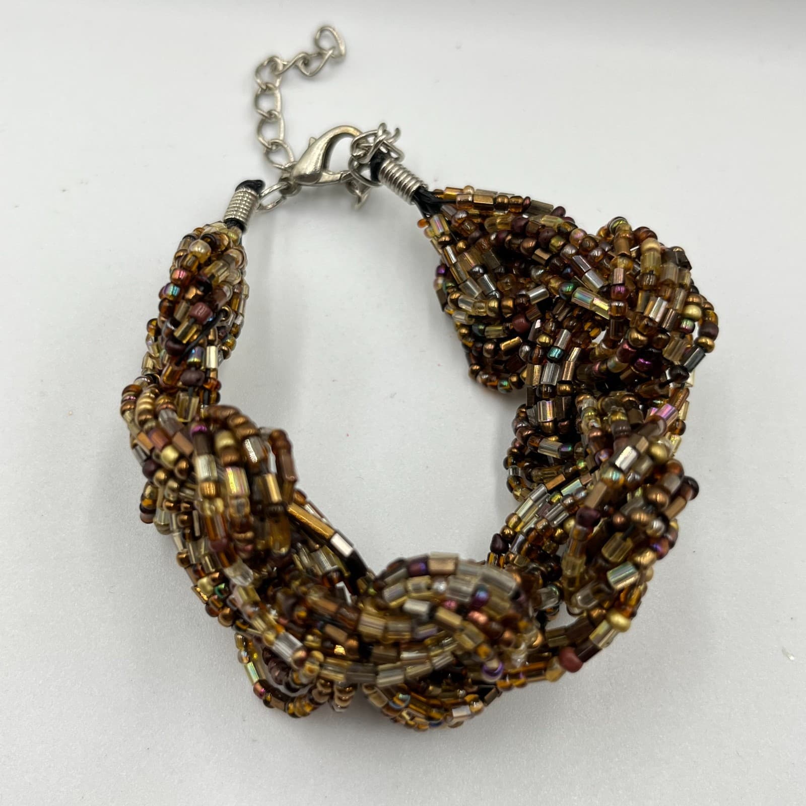 Vintage Boho Multi-Strand Seed Bead Bracelet Set Purple Gold Earth Tone Y2K
