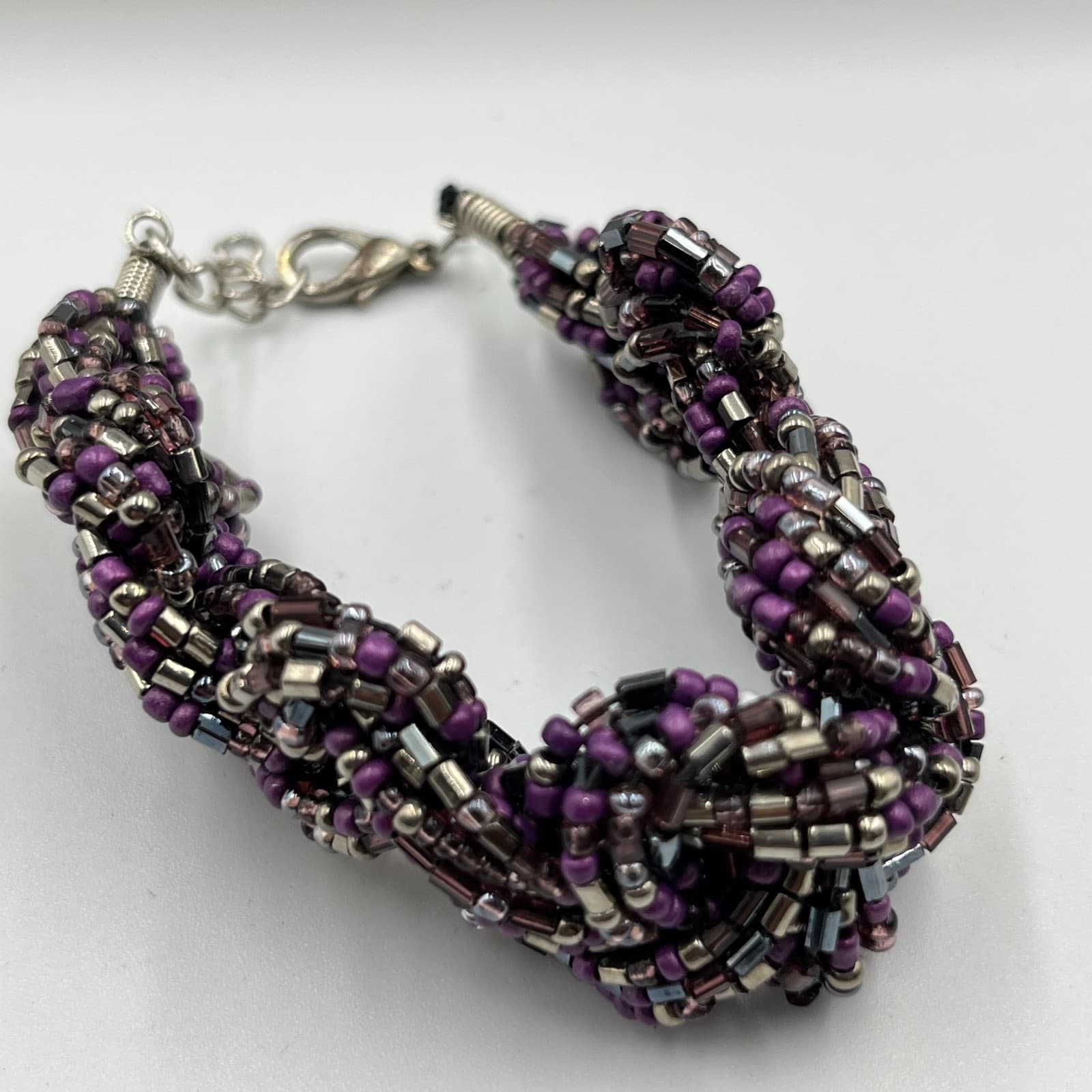 Vintage Boho Multi-Strand Seed Bead Bracelet Set Purple Gold Earth Tone Y2K - Thumbnail 3