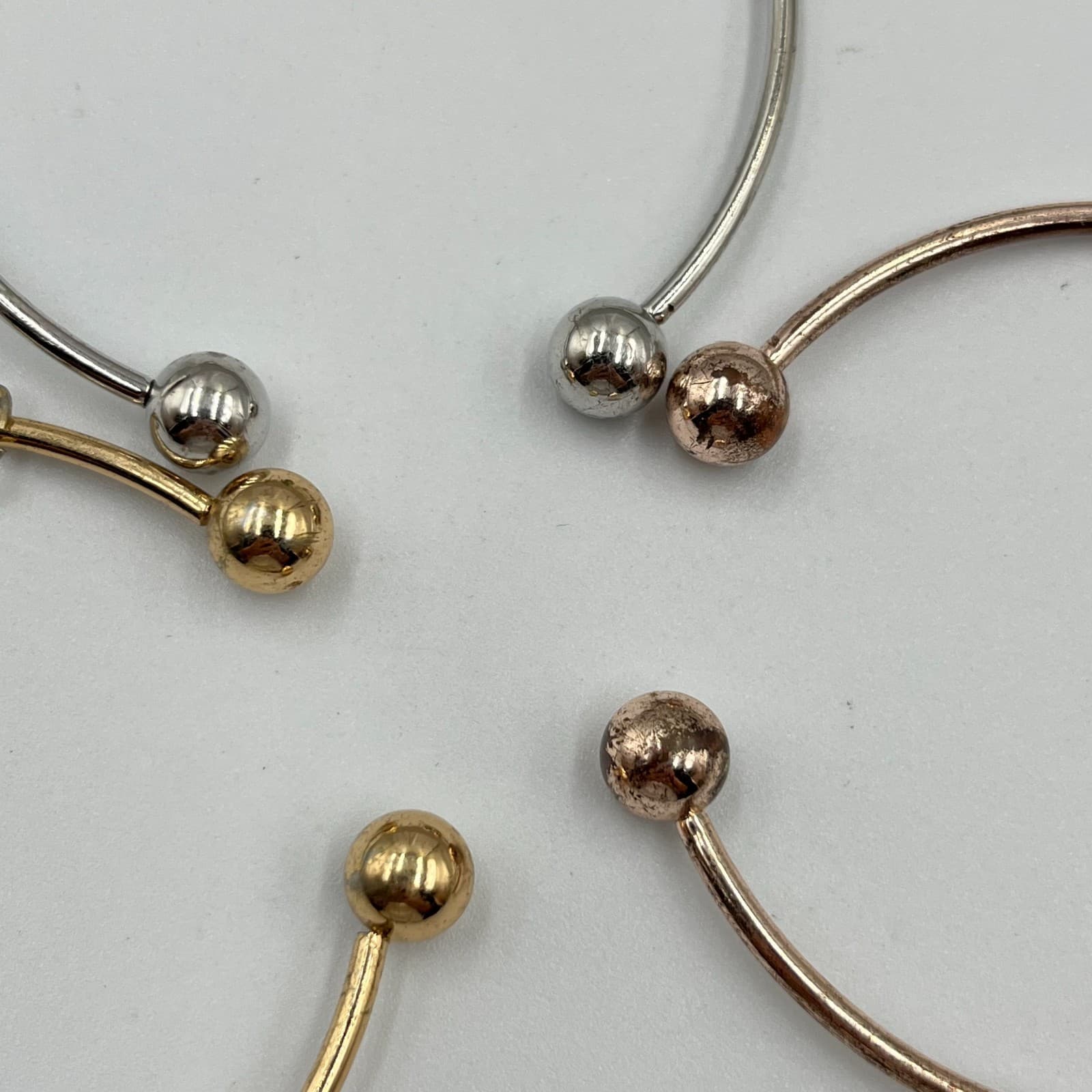 VTG Modern Trio Stackable Cuff Bracelets Set Mixed Metal Silver Gold Rose Gold - Thumbnail 10