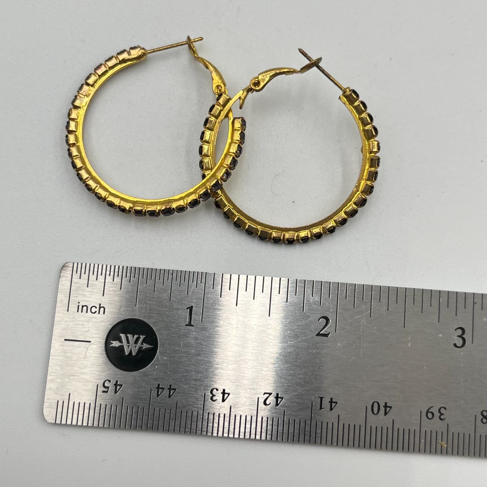 VTG Gold Tone Rhinestone Hoop Earring Set (4pc) Red Black Clear Crystal Retro - Thumbnail 5