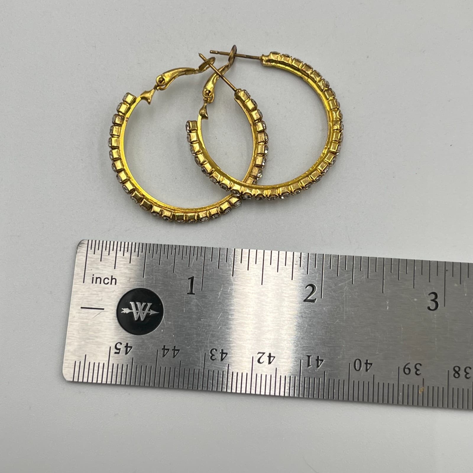 VTG Gold Tone Rhinestone Hoop Earring Set (4pc) Red Black Clear Crystal Retro - Thumbnail 7