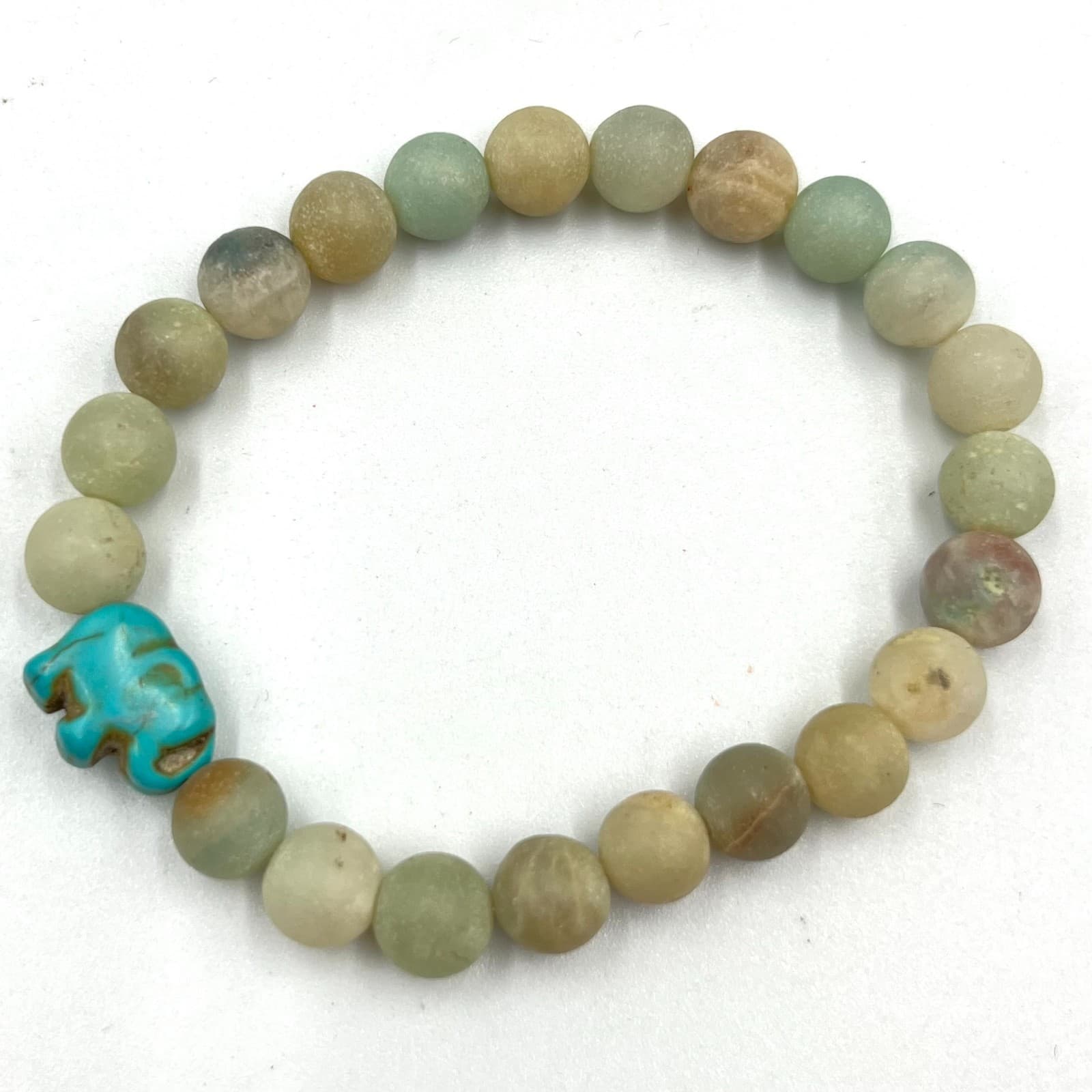 Vintage Boho Matte Stone Stretch Bracelet Set Elephant & Turtle Charms Y2K 2pc - Thumbnail 2