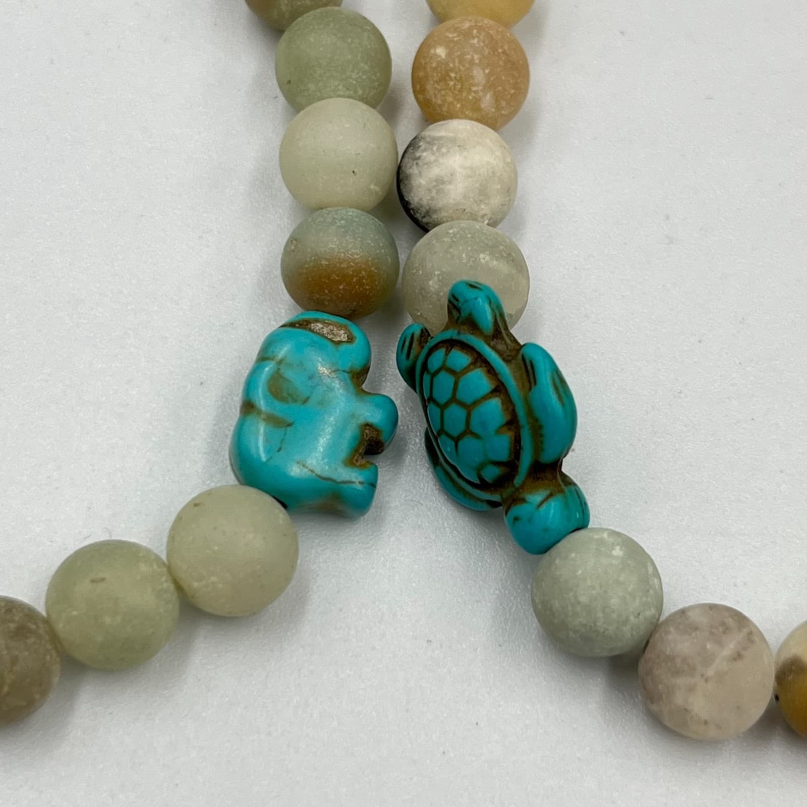 Vintage Boho Matte Stone Stretch Bracelet Set Elephant & Turtle Charms Y2K 2pc - Thumbnail 8