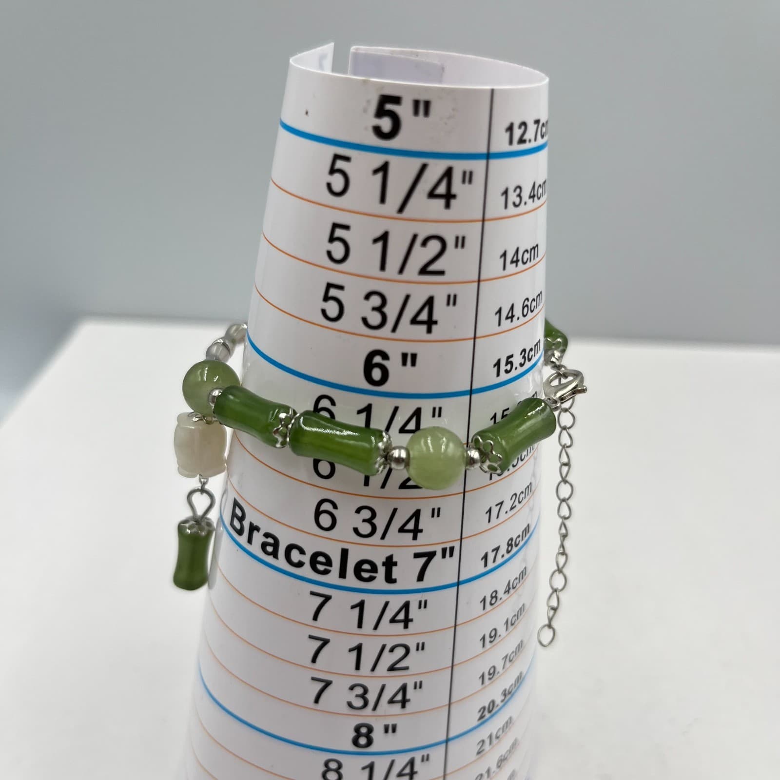 Vintage Faux Jade & Bone Bamboo Bead Bracelet Set 4pc Zen Nature Green White - Thumbnail 7