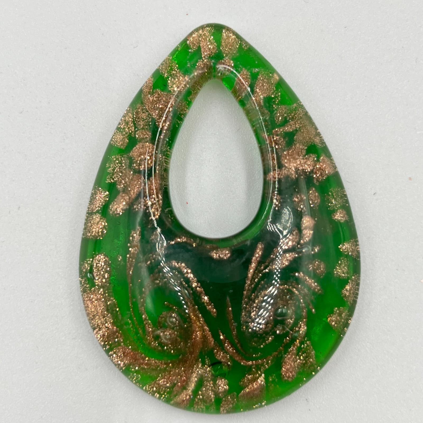 Vintage Murano Style Art Glass Pendant Bead Set Aventurine Gold Foil 5pc - Thumbnail 4