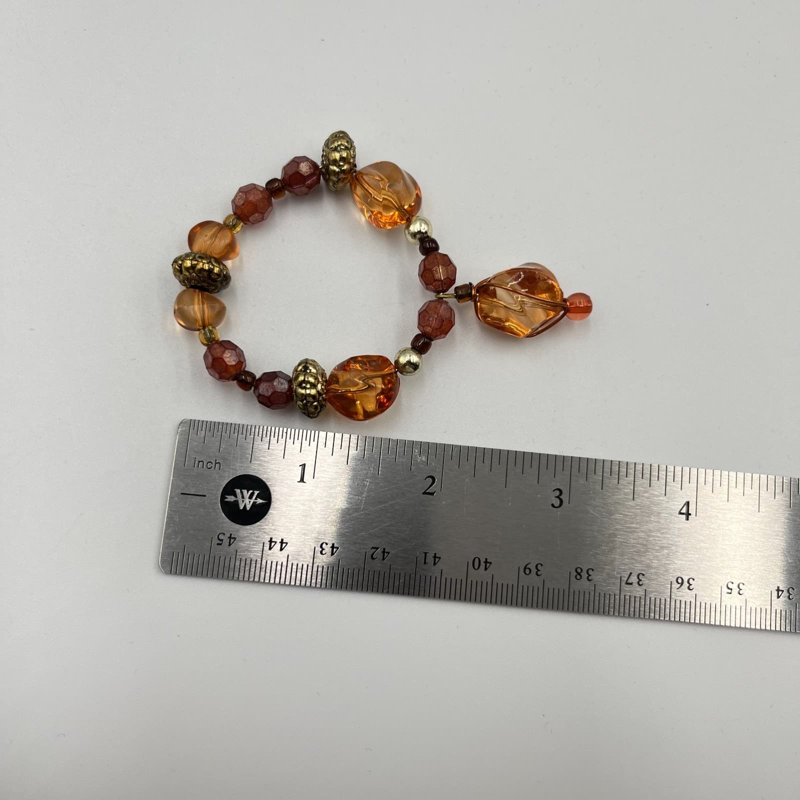 Vintage Boho Amber & Gold faceted Beaded Stretch Bracelet Set (3pc) Classic - Thumbnail 8
