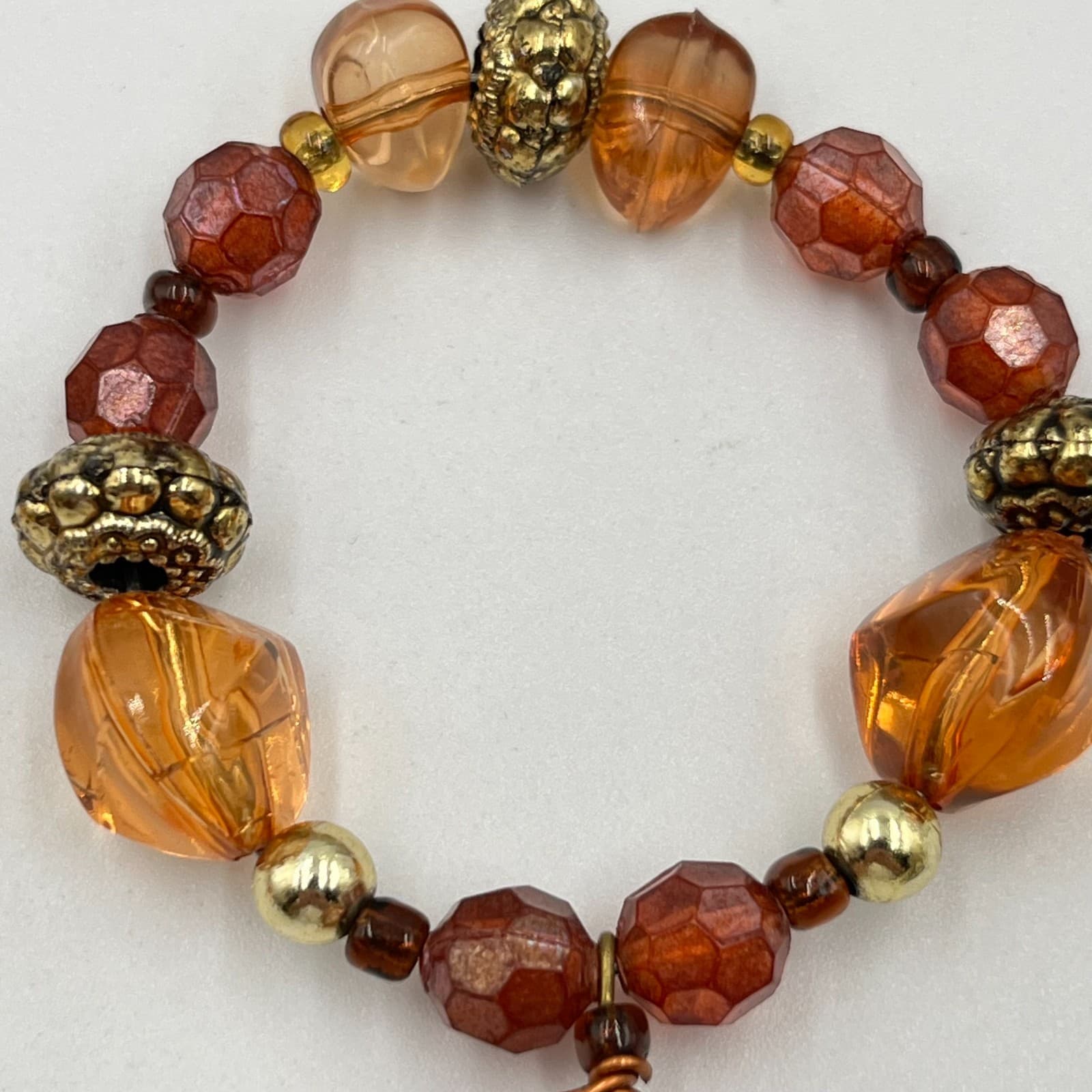 Vintage Boho Amber & Gold faceted Beaded Stretch Bracelet Set (3pc) Classic - Thumbnail 4