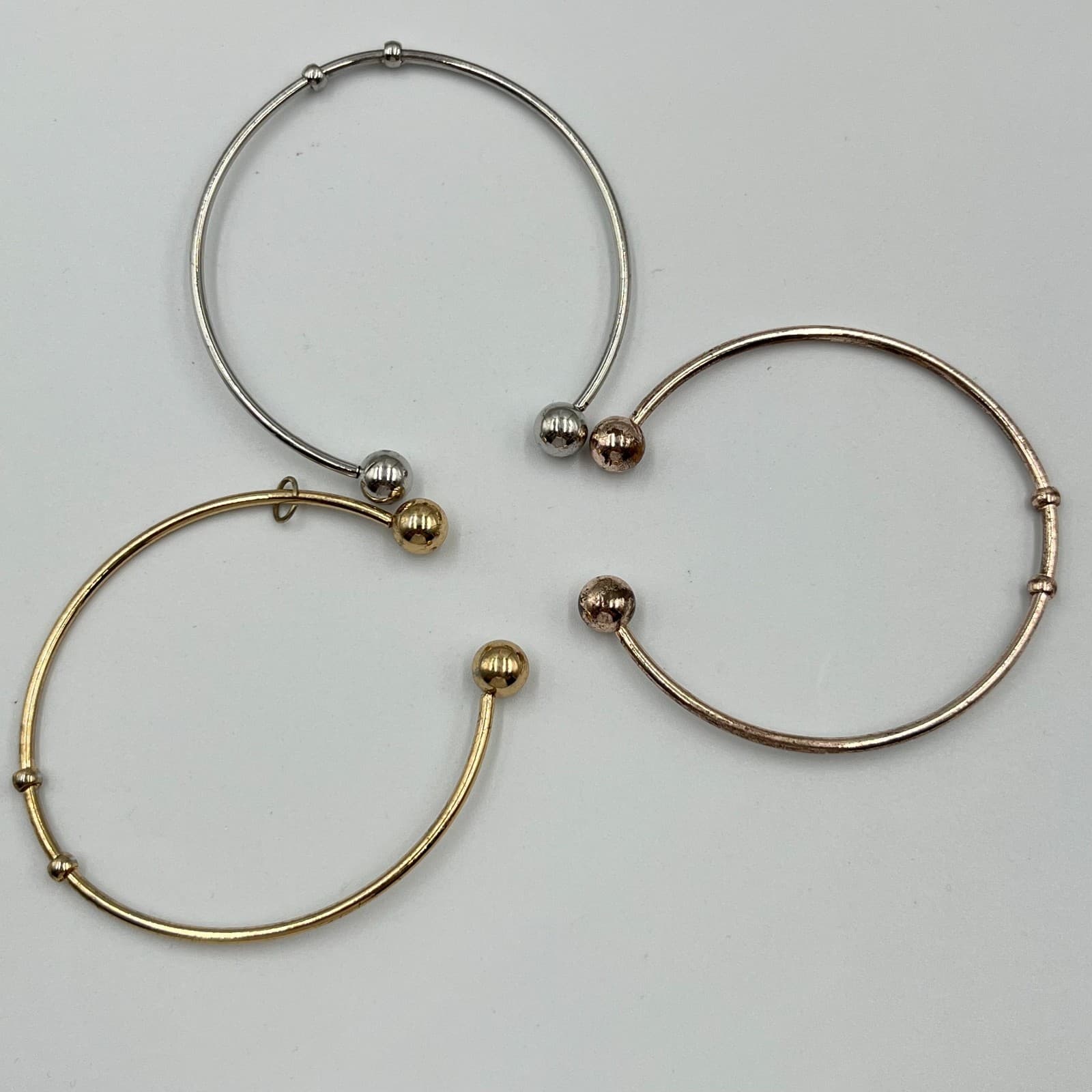 VTG Modern Trio Stackable Cuff Bracelets Set Mixed Metal Silver Gold Rose Gold - Thumbnail 9