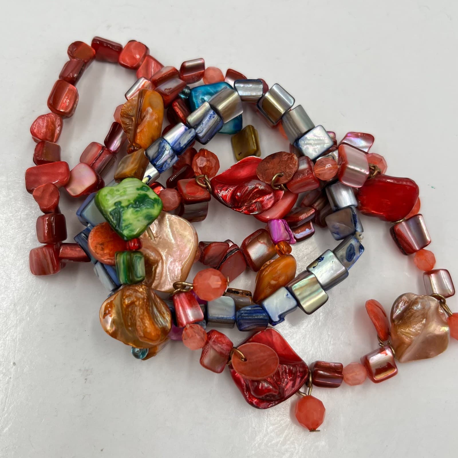 Vintage Boho Mother of Pearl Shell Stretch Bracelet Set Iridescent Multi 5pc