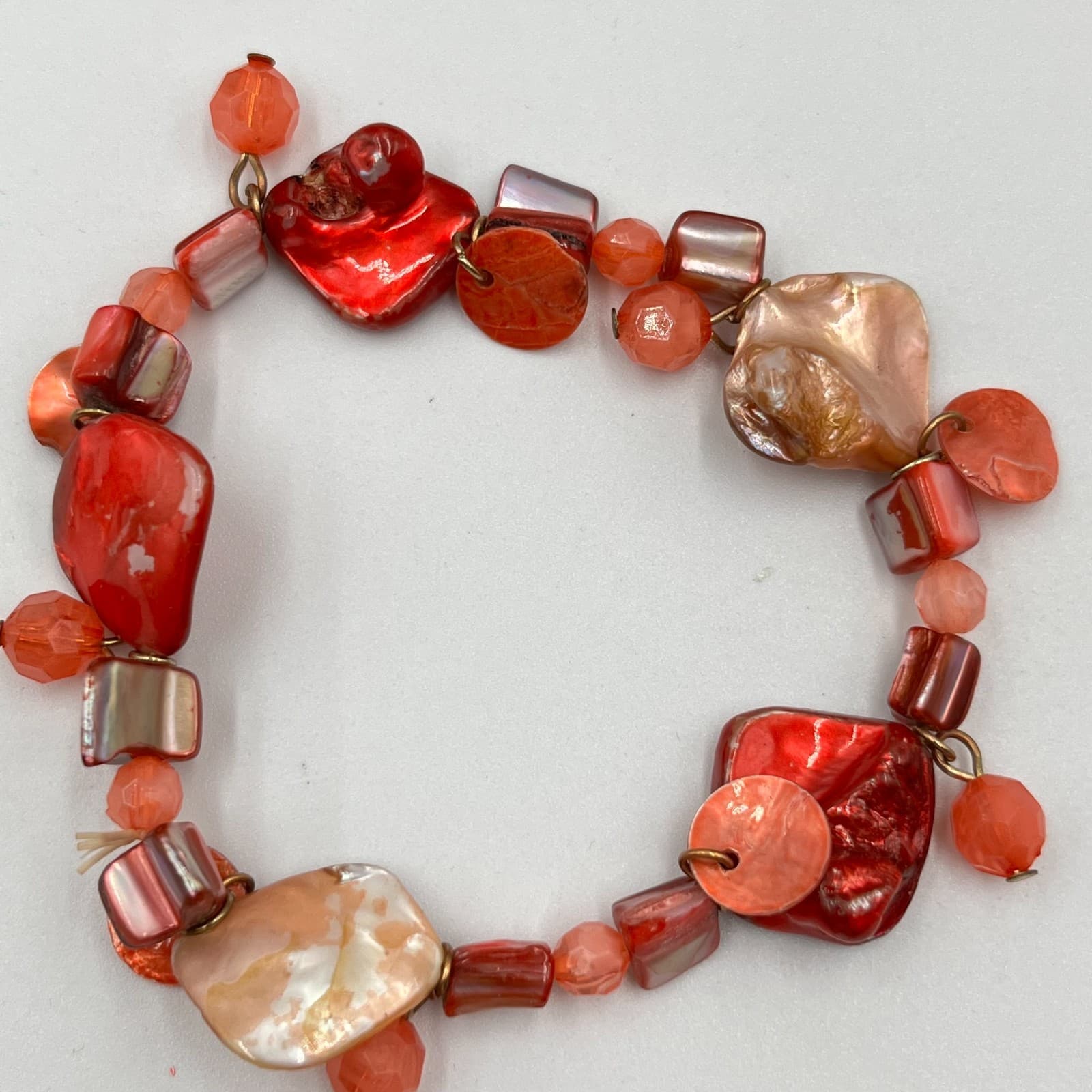Vintage Boho Mother of Pearl Shell Stretch Bracelet Set Iridescent Multi 5pc - Thumbnail 4
