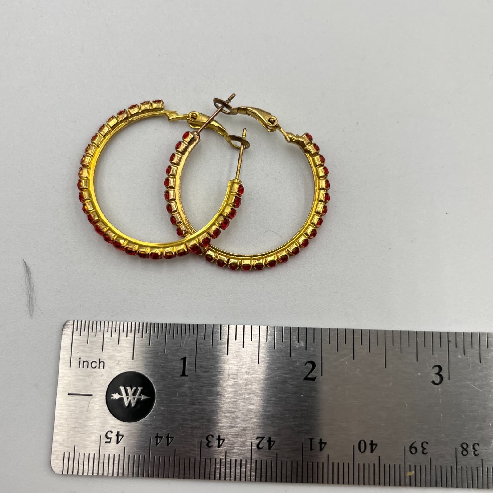 VTG Gold Tone Rhinestone Hoop Earring Set (4pc) Red Black Clear Crystal Retro - Thumbnail 3