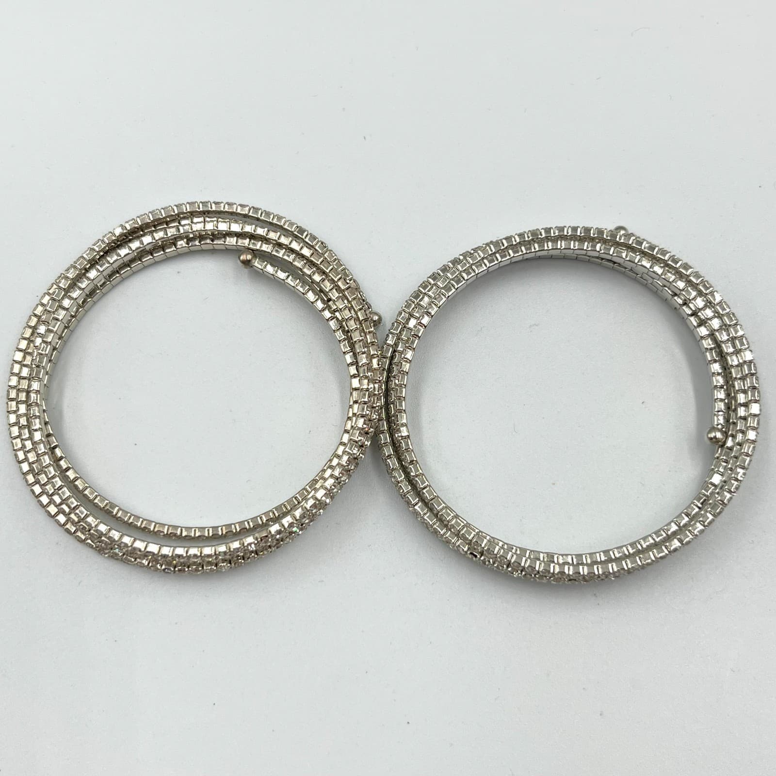 Vintage Y2K Silver Tone Rhinestone Wrap Bangle Bracelets Set of 2 Sparkly - Thumbnail 5