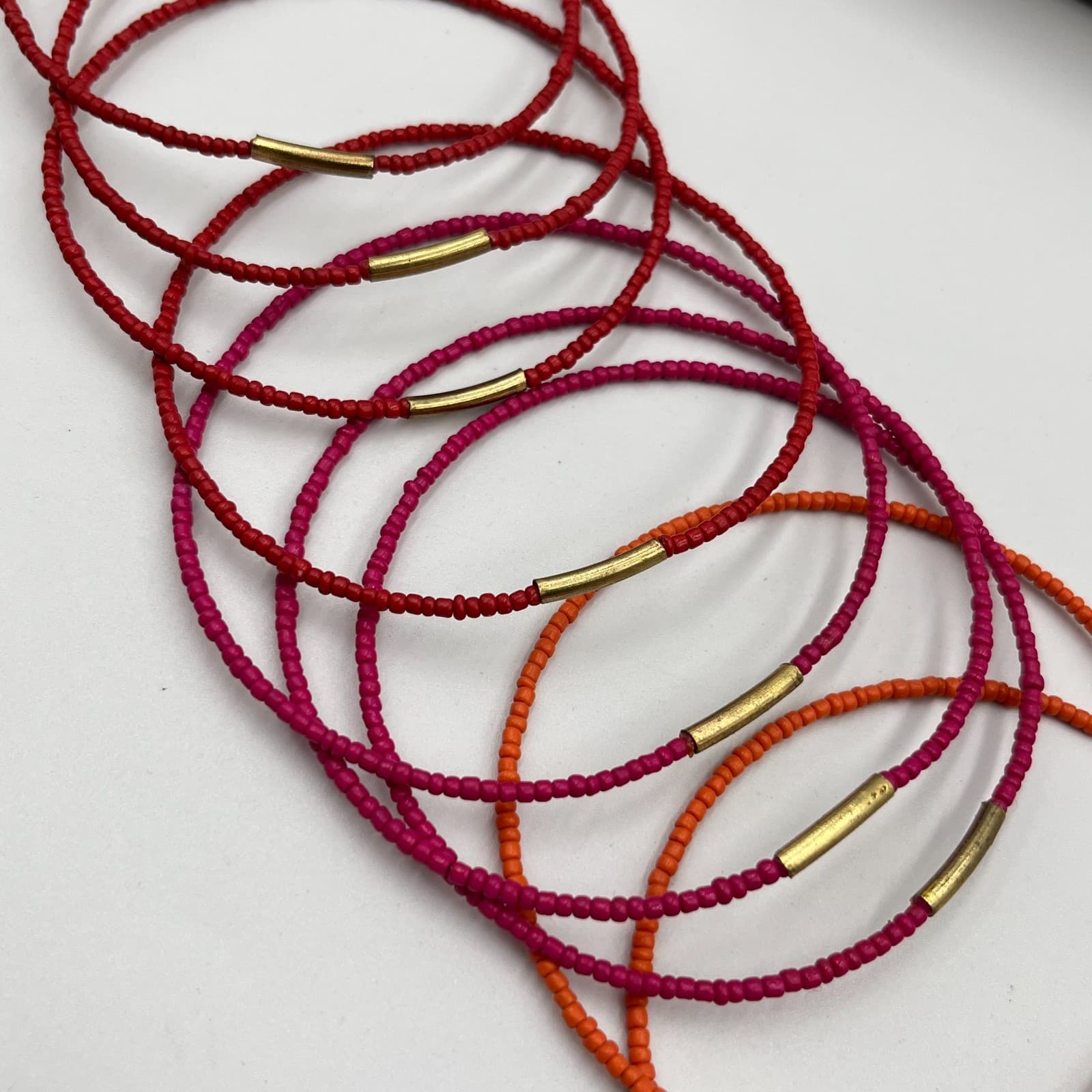 VTG Boho Seed Bead Bracelet Set - 9pc Colorful Stackable Stretch Jewelry Brass - Thumbnail 10