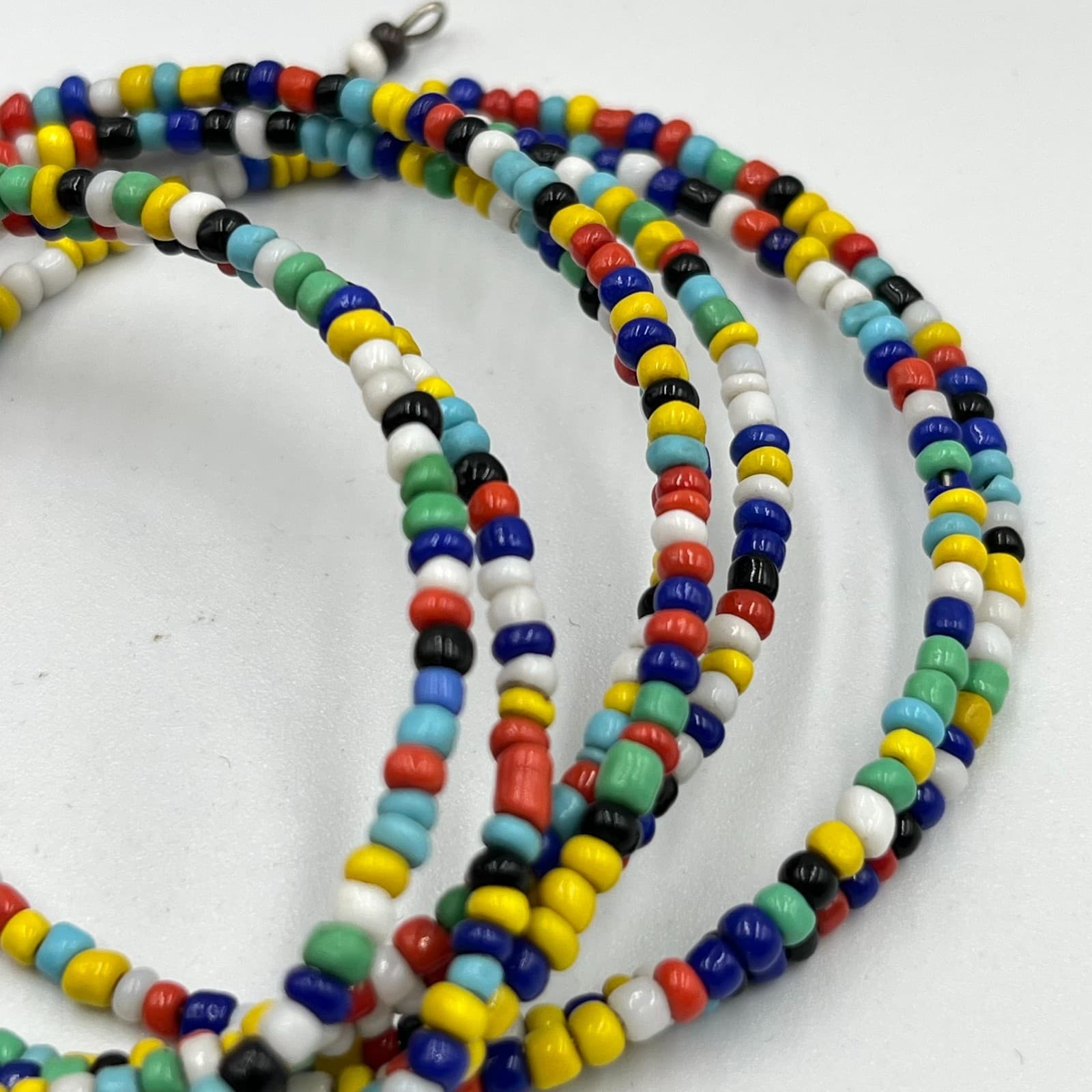 Vintage Retro Multi-Color Seed Bead Memory Wire Wrap Coil Bracelet Boho Y2K - Thumbnail 4
