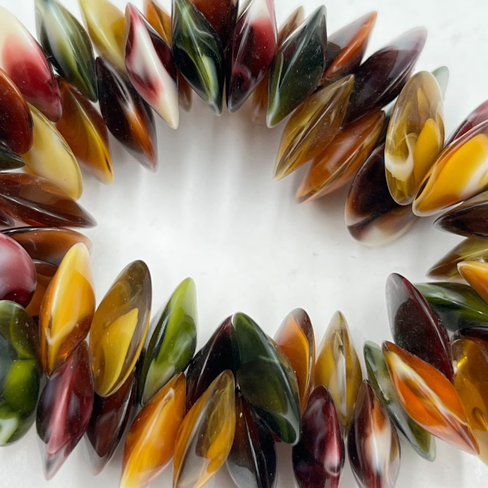 Retro Vintage Earth Tone Swirl Disc Bead Stretch Bracelet Mod Boho Fall Colors - Thumbnail 2