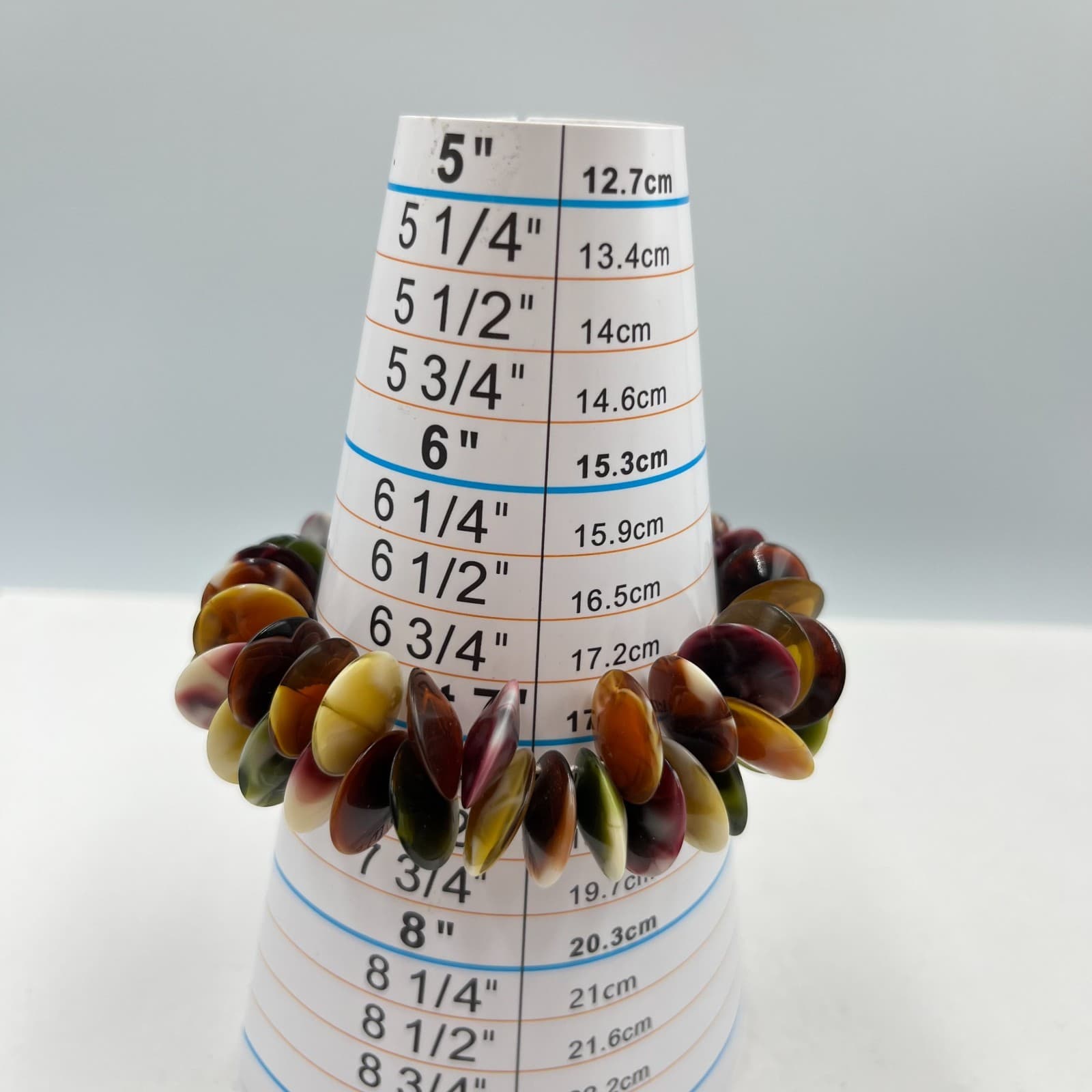 Retro Vintage Earth Tone Swirl Disc Bead Stretch Bracelet Mod Boho Fall Colors - Thumbnail 5