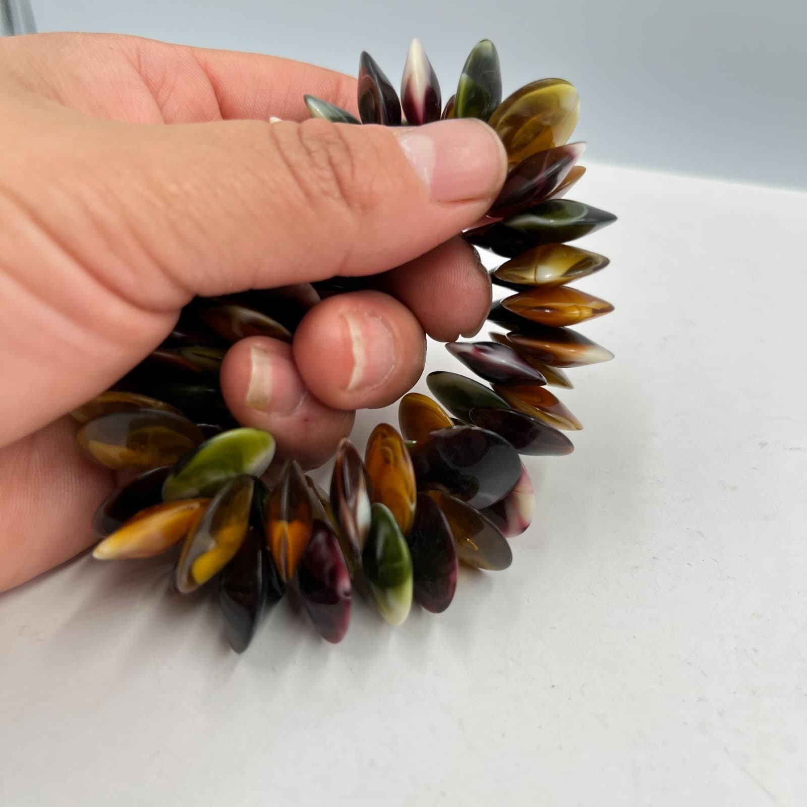 Retro Vintage Earth Tone Swirl Disc Bead Stretch Bracelet Mod Boho Fall Colors - Thumbnail 4