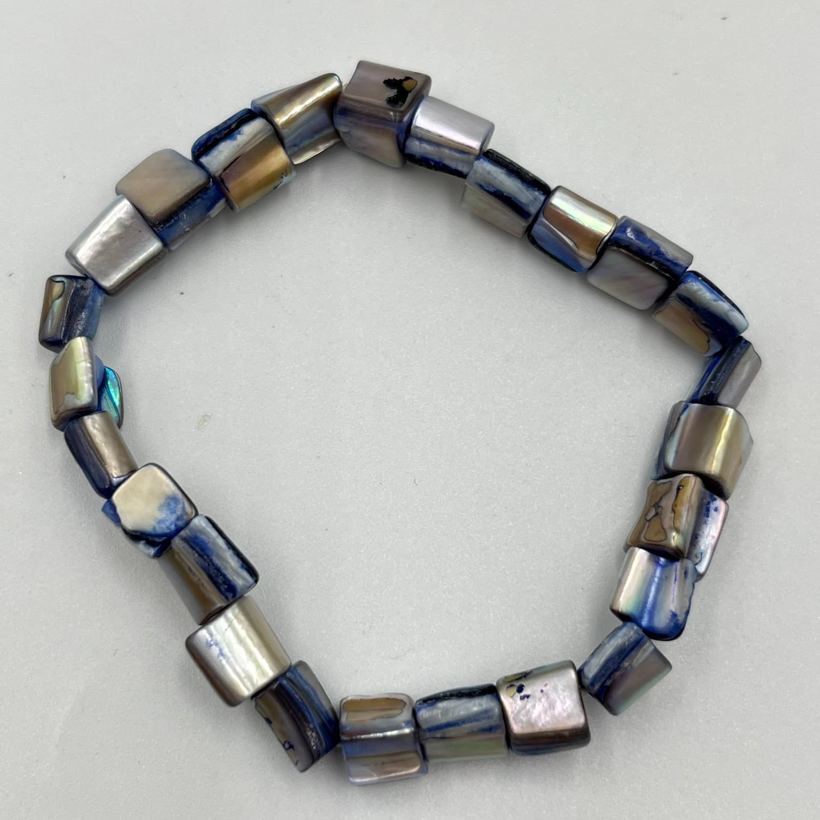 Vintage Boho Mother of Pearl Shell Stretch Bracelet Set Iridescent Multi 5pc - Thumbnail 2