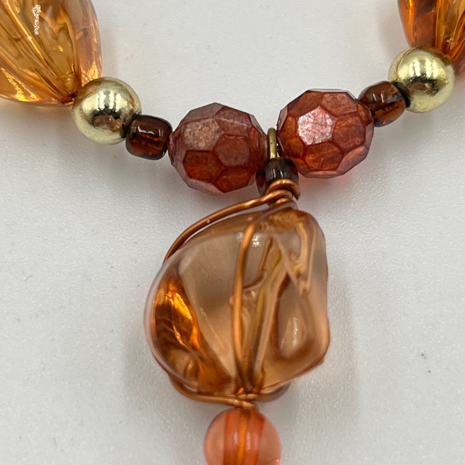 Vintage Boho Amber & Gold faceted Beaded Stretch Bracelet Set (3pc) Classic - Thumbnail 5