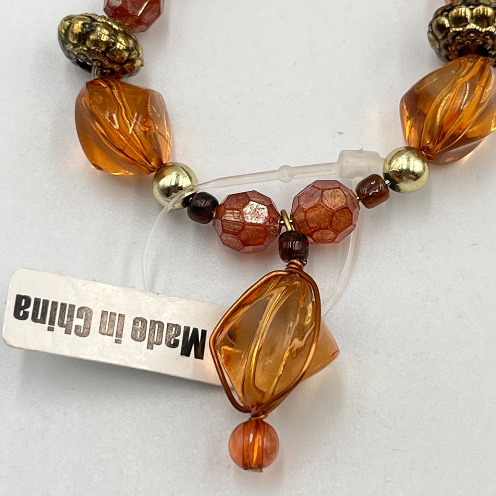 Vintage Boho Amber & Gold faceted Beaded Stretch Bracelet Set (3pc) Classic - Thumbnail 6
