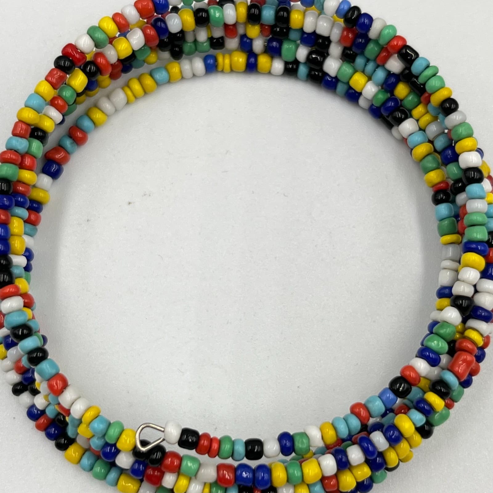 Vintage Retro Multi-Color Seed Bead Memory Wire Wrap Coil Bracelet Boho Y2K - Thumbnail 2