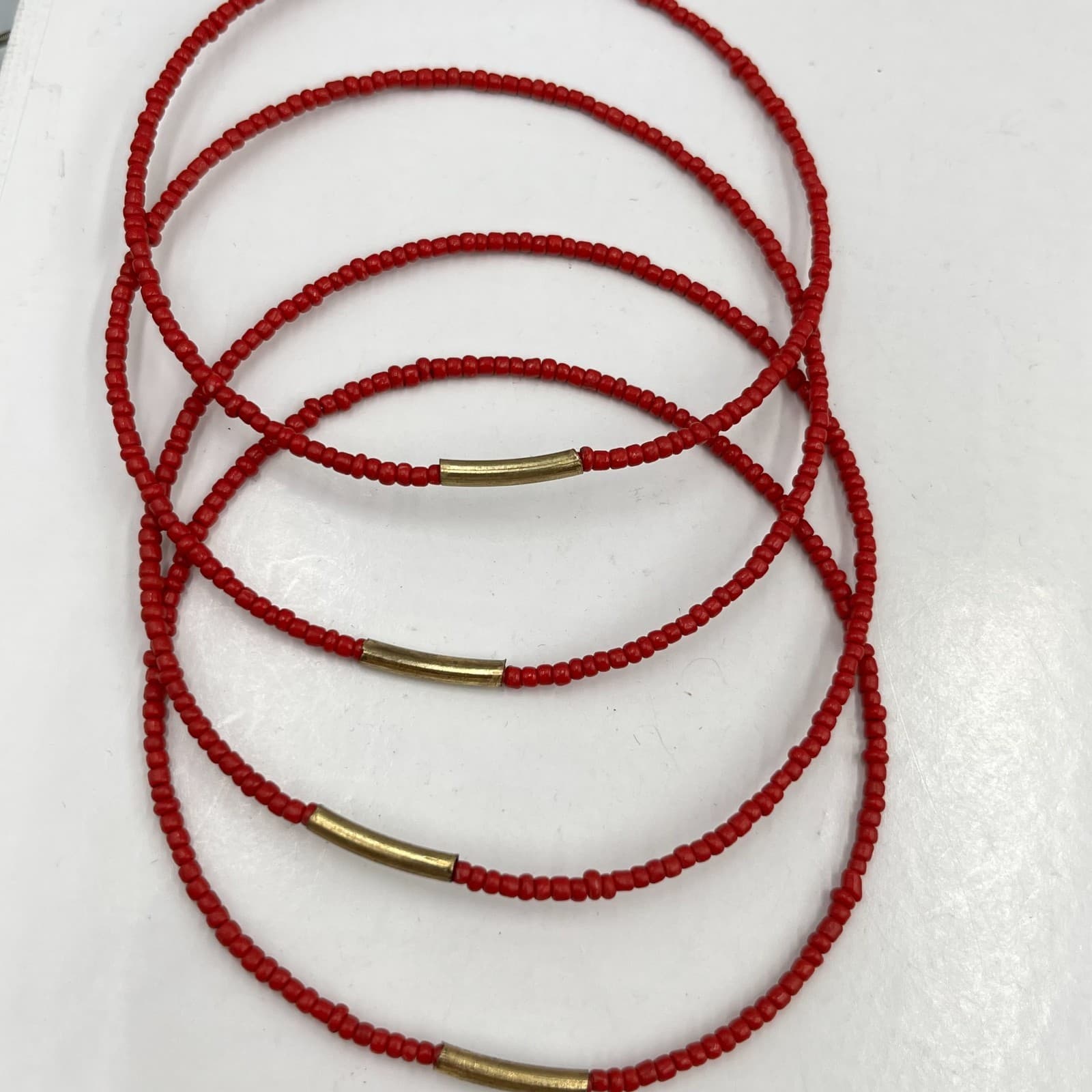VTG Boho Seed Bead Bracelet Set - 9pc Colorful Stackable Stretch Jewelry Brass - Thumbnail 9