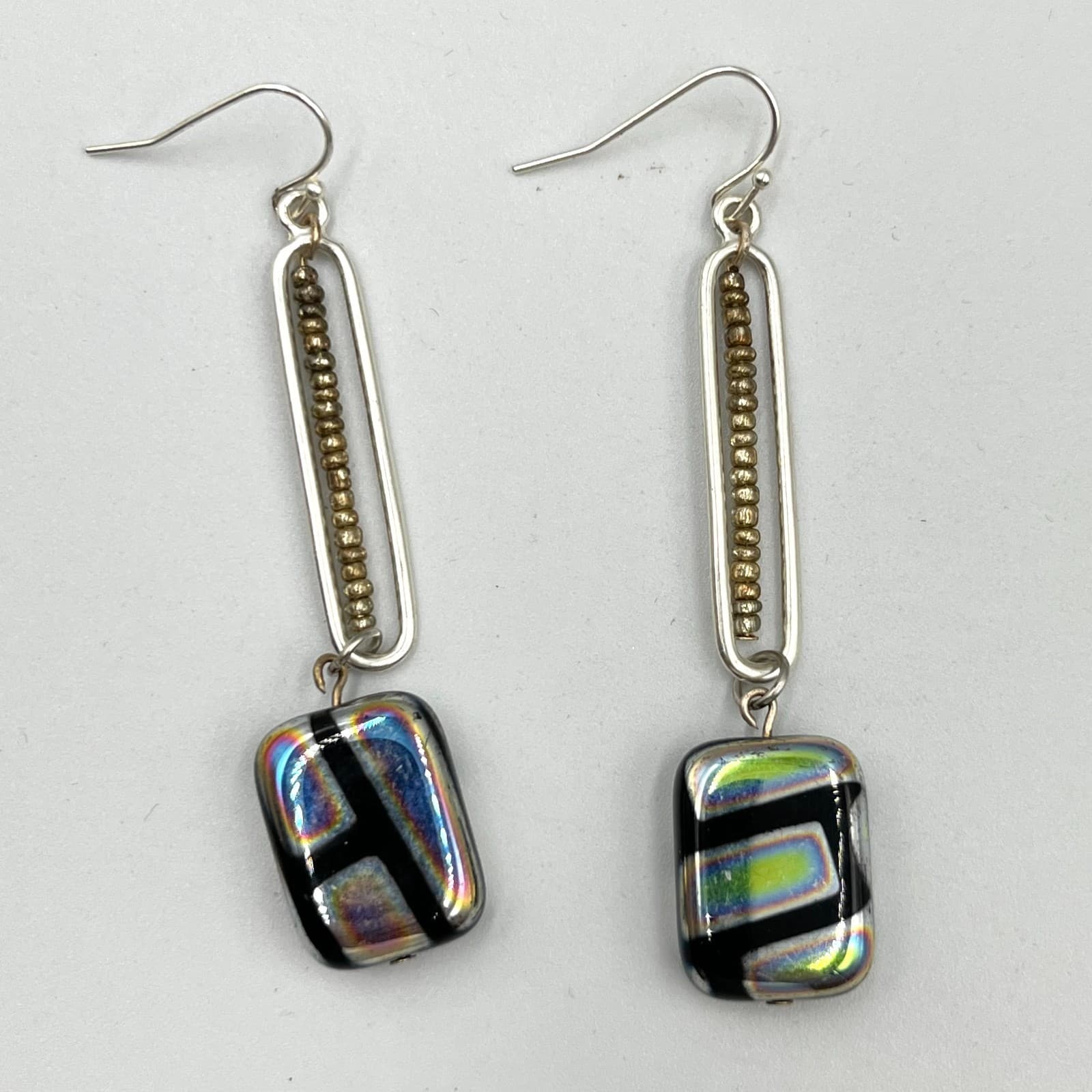 Vintage Artisan Lampwork & Dichroic Glass Earring Set 4 Piras Boho Abstract - Thumbnail 8