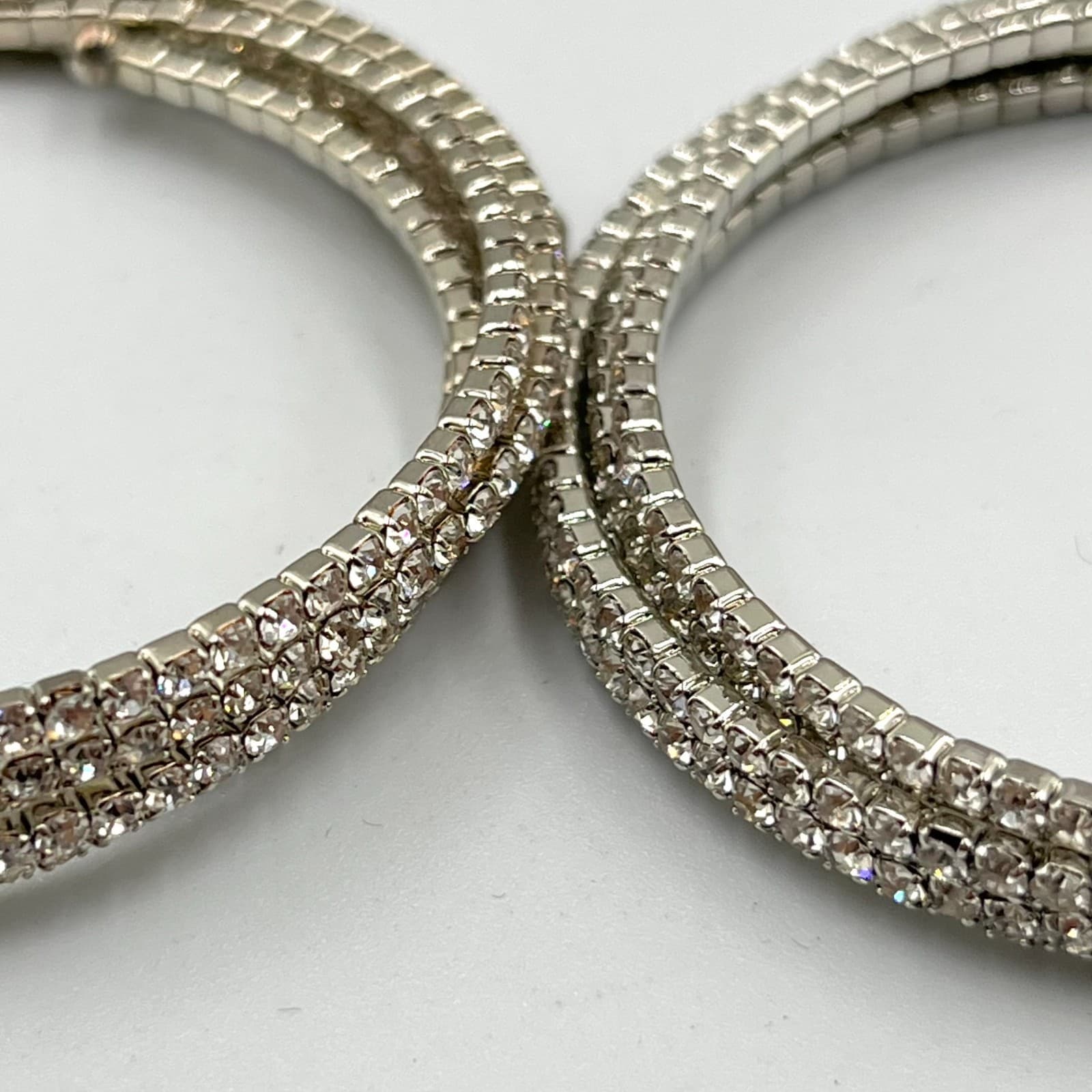 Vintage Y2K Silver Tone Rhinestone Wrap Bangle Bracelets Set of 2 Sparkly - Thumbnail 6