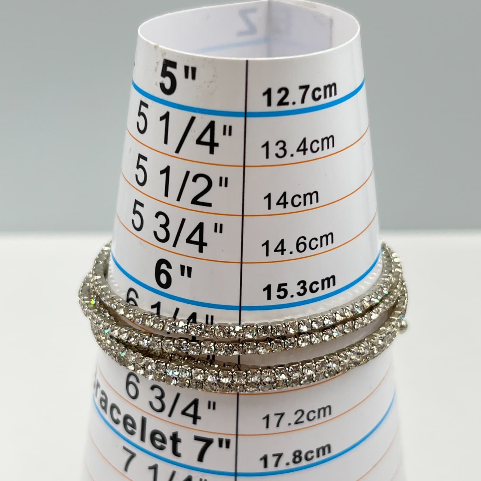 Vintage Y2K Silver Tone Rhinestone Wrap Bangle Bracelets Set of 2 Sparkly - Thumbnail 4