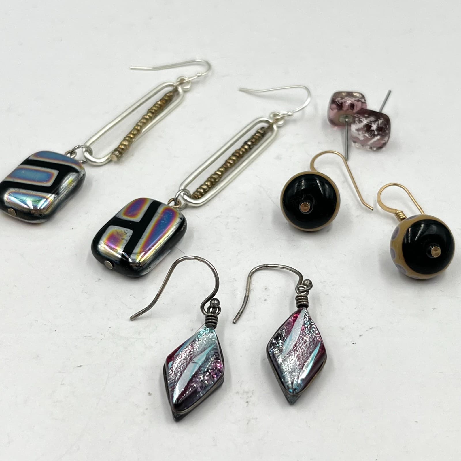 Vintage Artisan Lampwork & Dichroic Glass Earring Set 4 Piras Boho Abstract - Thumbnail 10