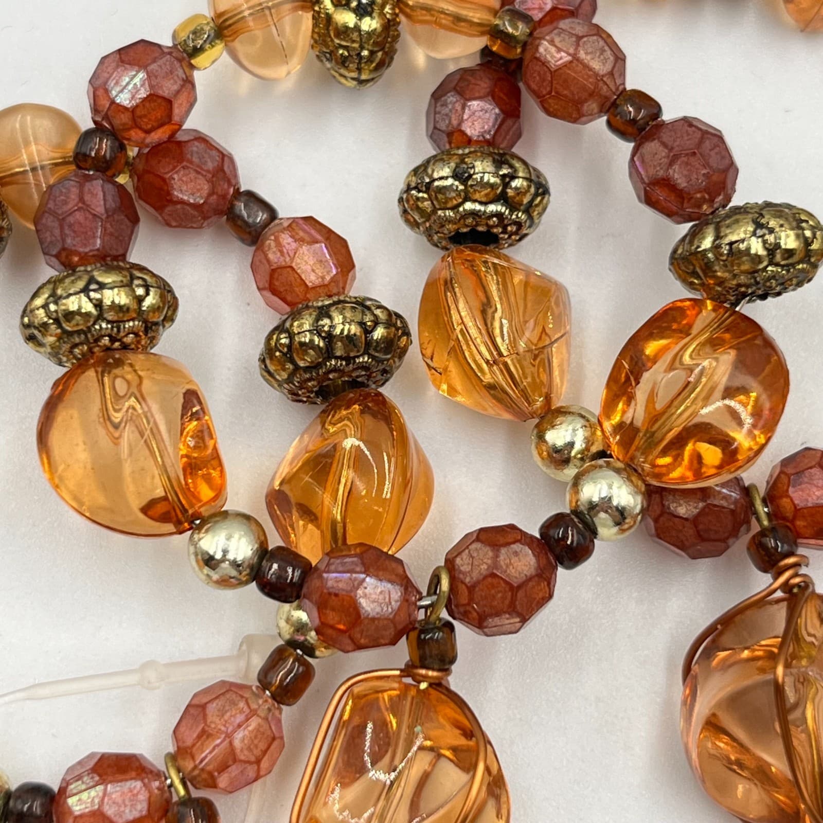 Vintage Boho Amber & Gold faceted Beaded Stretch Bracelet Set (3pc) Classic - Thumbnail 7