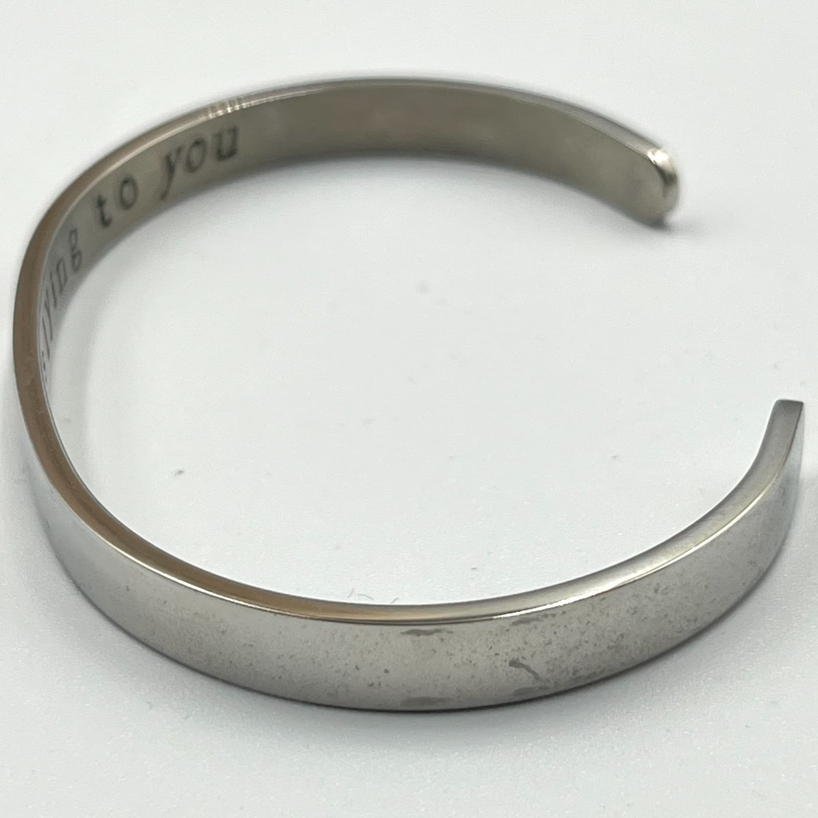 Vintage Modern Silver Tone Mantra Cuff Bracelet "Your Anxiety Is Lying To You" - Thumbnail 5