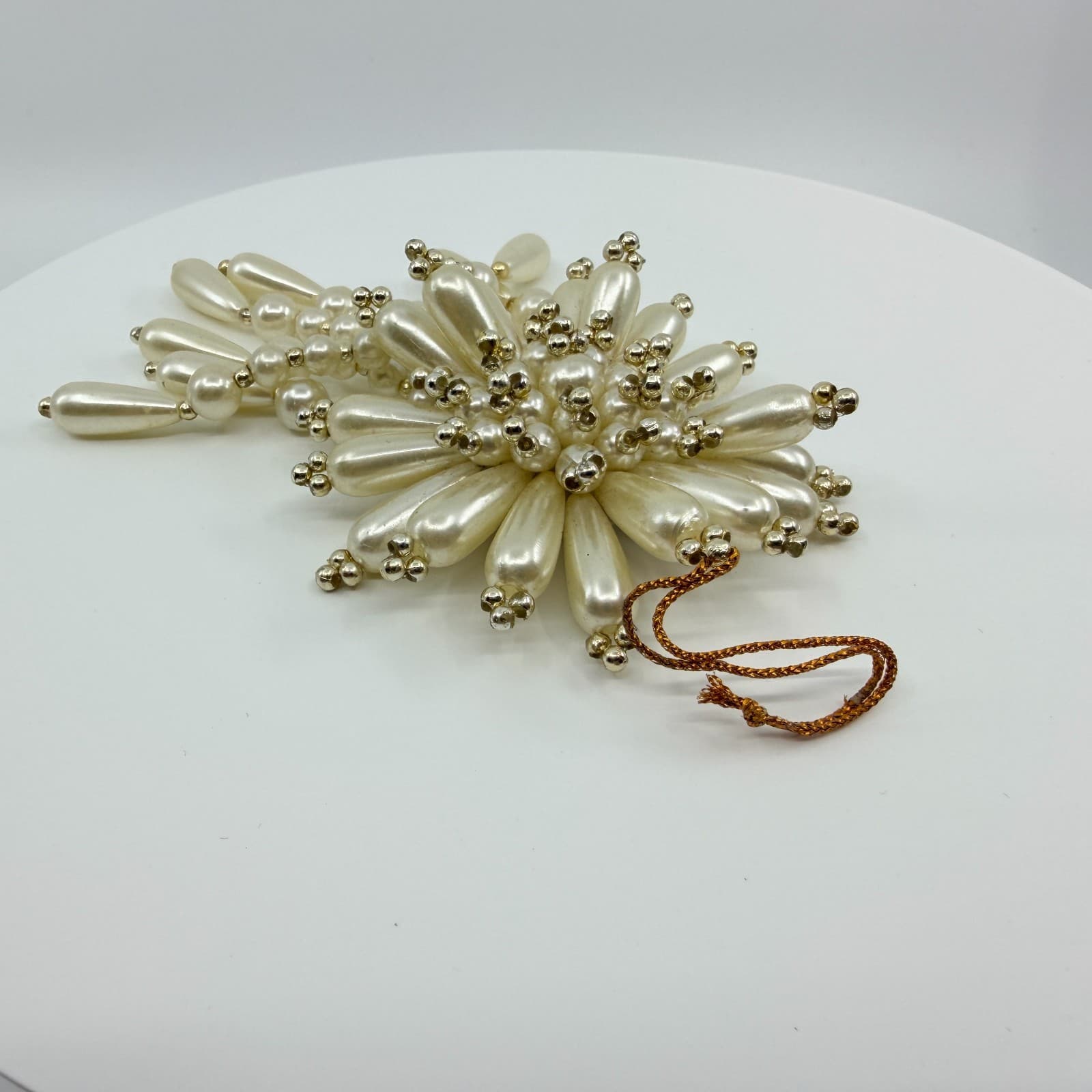 Vintage Faux Pearl Starburst Brooch Pin Dangle Waterfall Drop Cream Statement - Thumbnail 6