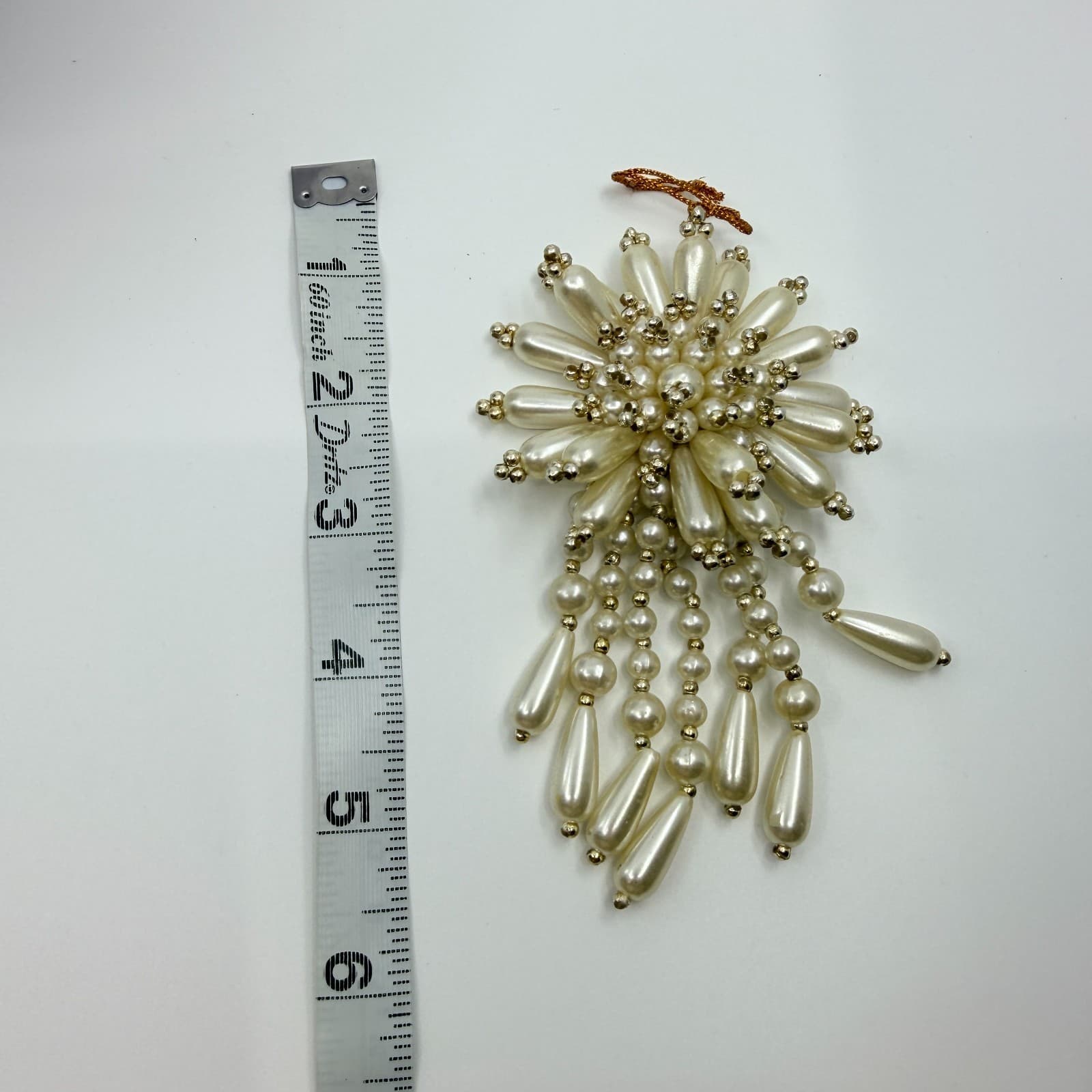 Vintage Faux Pearl Starburst Brooch Pin Dangle Waterfall Drop Cream Statement - Thumbnail 8