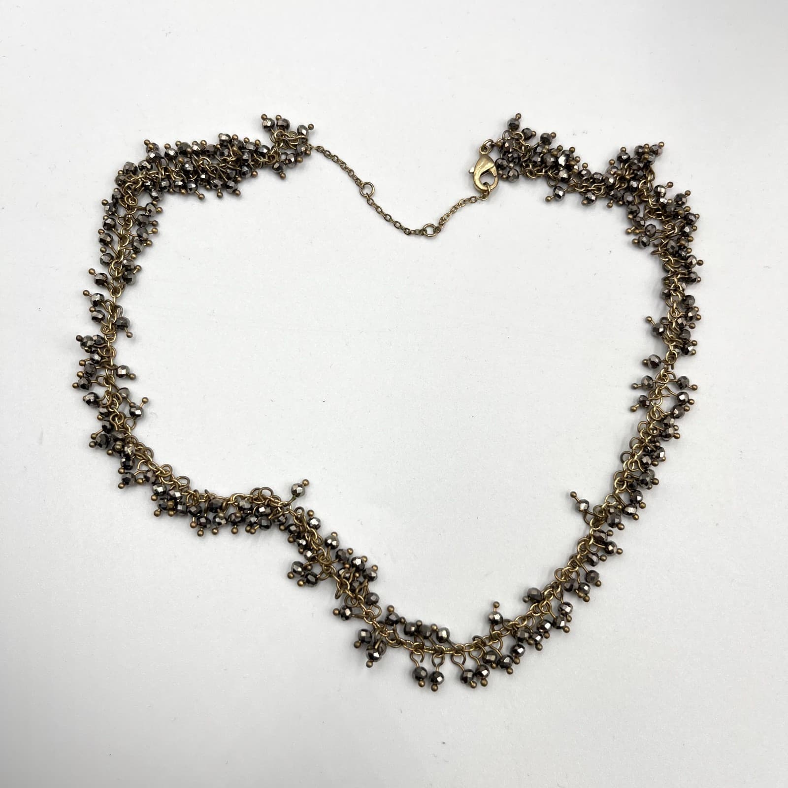 Vintage Boho Bronze Tone Hematite Glass Bead Cluster Fringe Necklace 20" Classic - Thumbnail 2