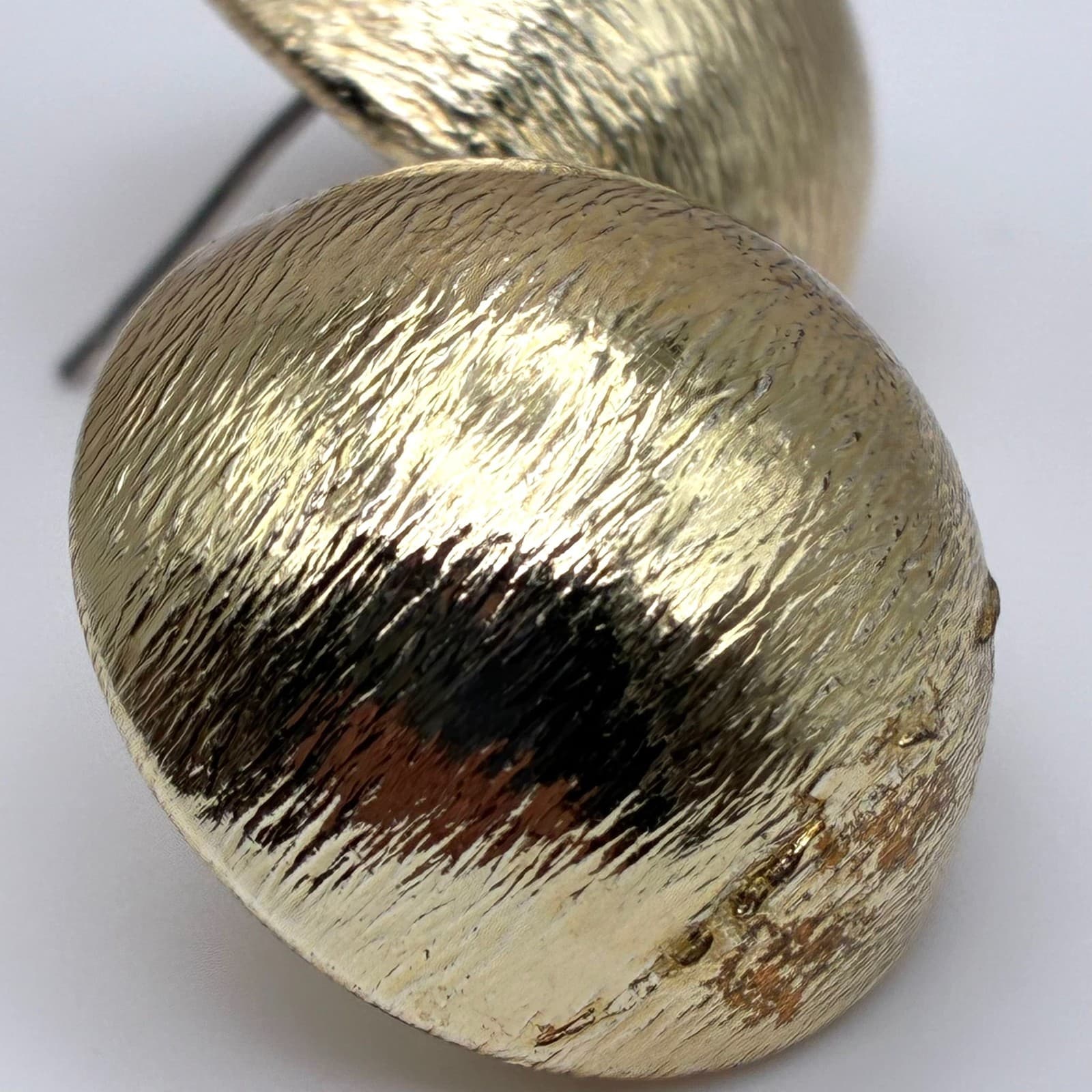 Vintage 80s Gold Tone Dome Round Stud Textured Earrings Women's Classic Jewelry - Thumbnail 3