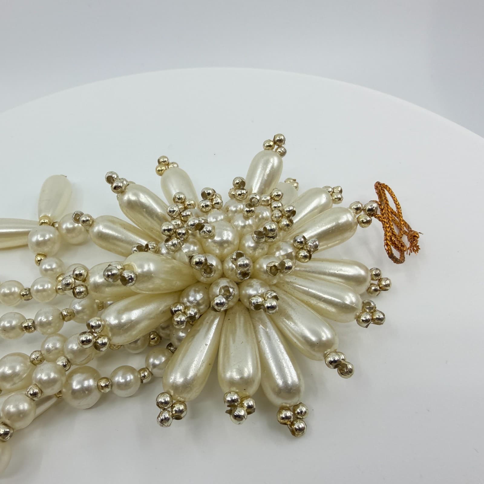 Vintage Faux Pearl Starburst Brooch Pin Dangle Waterfall Drop Cream Statement - Thumbnail 5