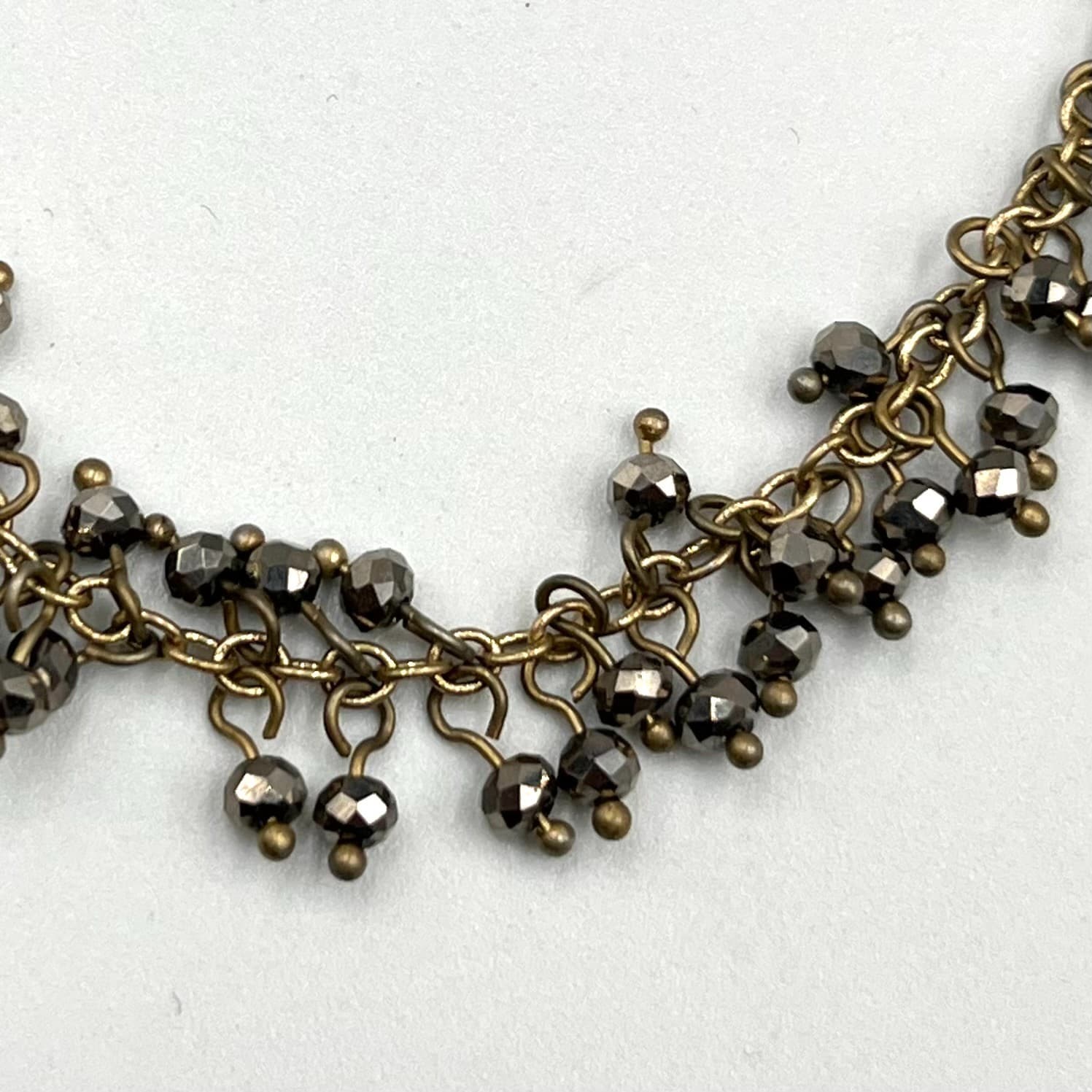 Vintage Boho Bronze Tone Hematite Glass Bead Cluster Fringe Necklace 20" Classic - Thumbnail 3