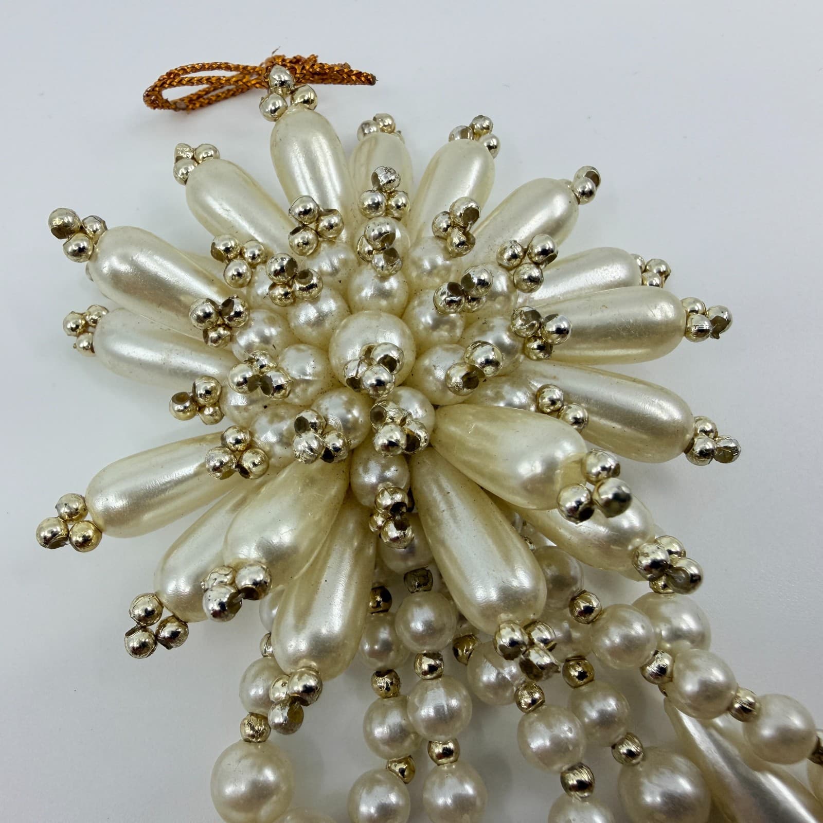 Vintage Faux Pearl Starburst Brooch Pin Dangle Waterfall Drop Cream Statement - Thumbnail 4