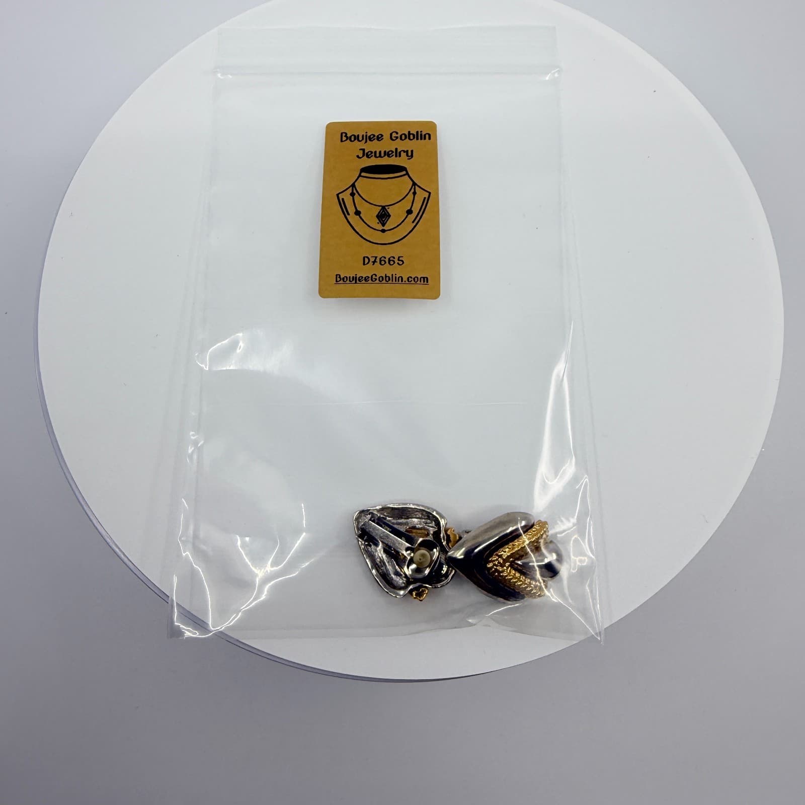 Earrings Vintage Two Tone Gold Silver Tone Heart Clip On Chunky Statement Ribbon - Thumbnail 7