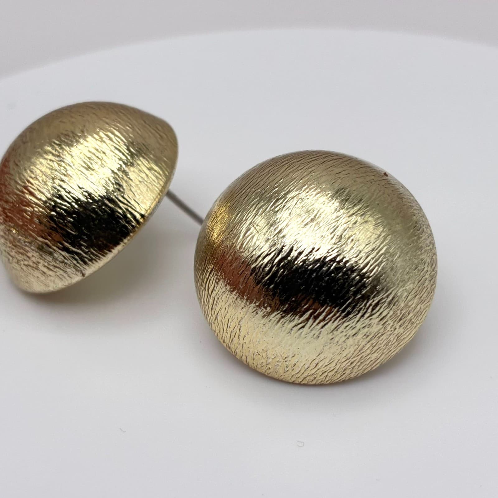 Vintage 80s Gold Tone Dome Round Stud Textured Earrings Women's Classic Jewelry - Thumbnail 6
