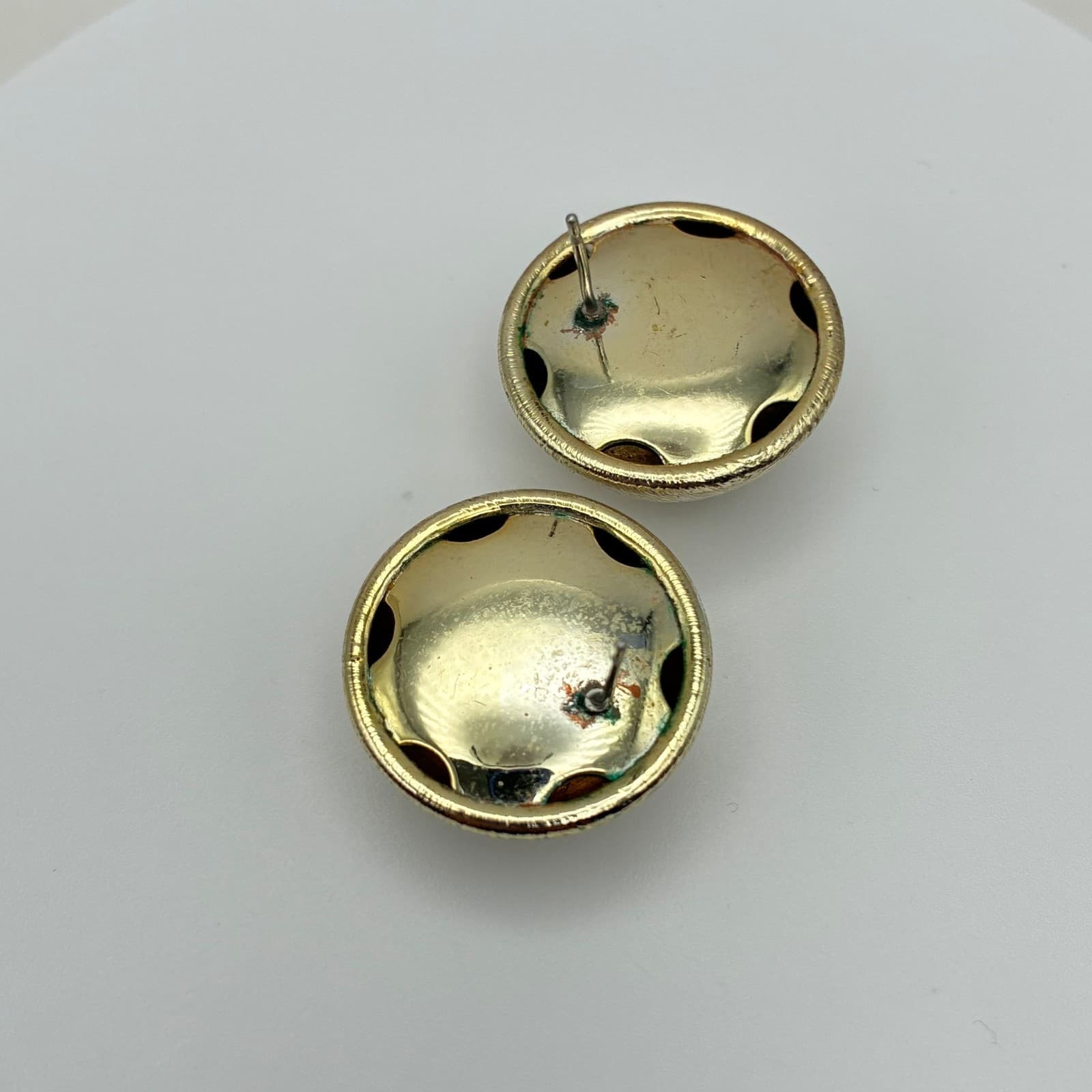 Vintage 80s Gold Tone Dome Round Stud Textured Earrings Women's Classic Jewelry - Thumbnail 8