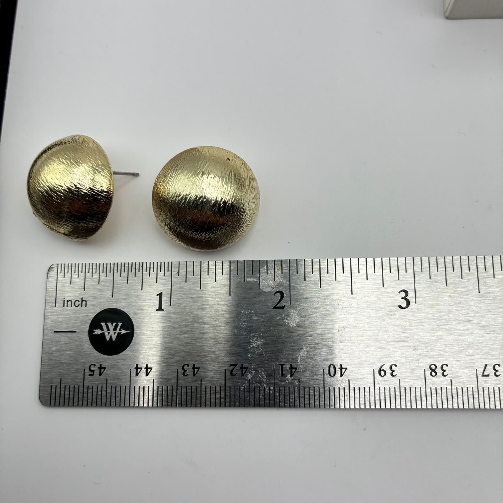 Vintage 80s Gold Tone Dome Round Stud Textured Earrings Women's Classic Jewelry - Thumbnail 9