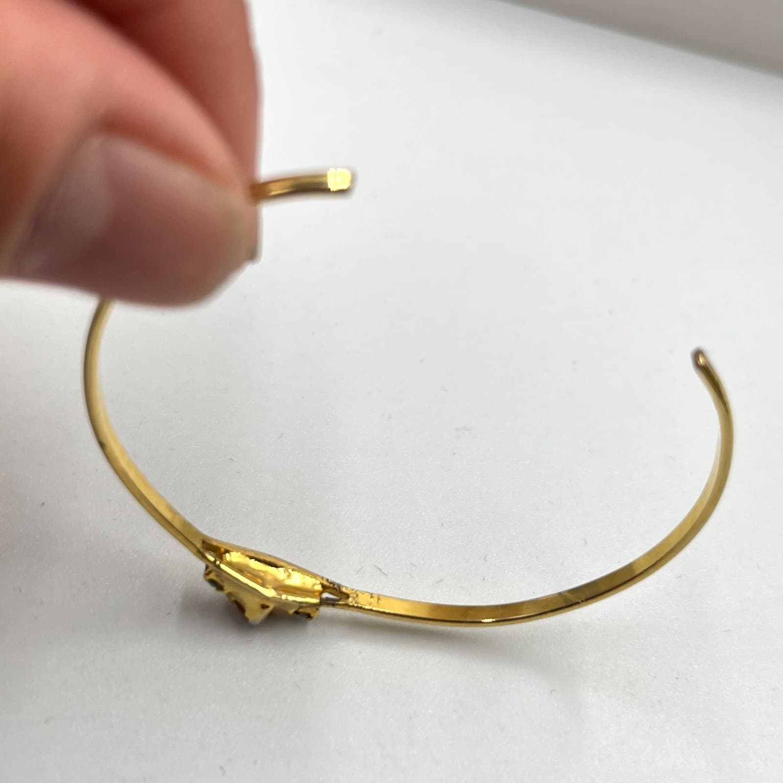 Vintage Gold Tone Citrine Color Crystal Cuff Bracelet Retro Minimalist Bangle - Thumbnail 4