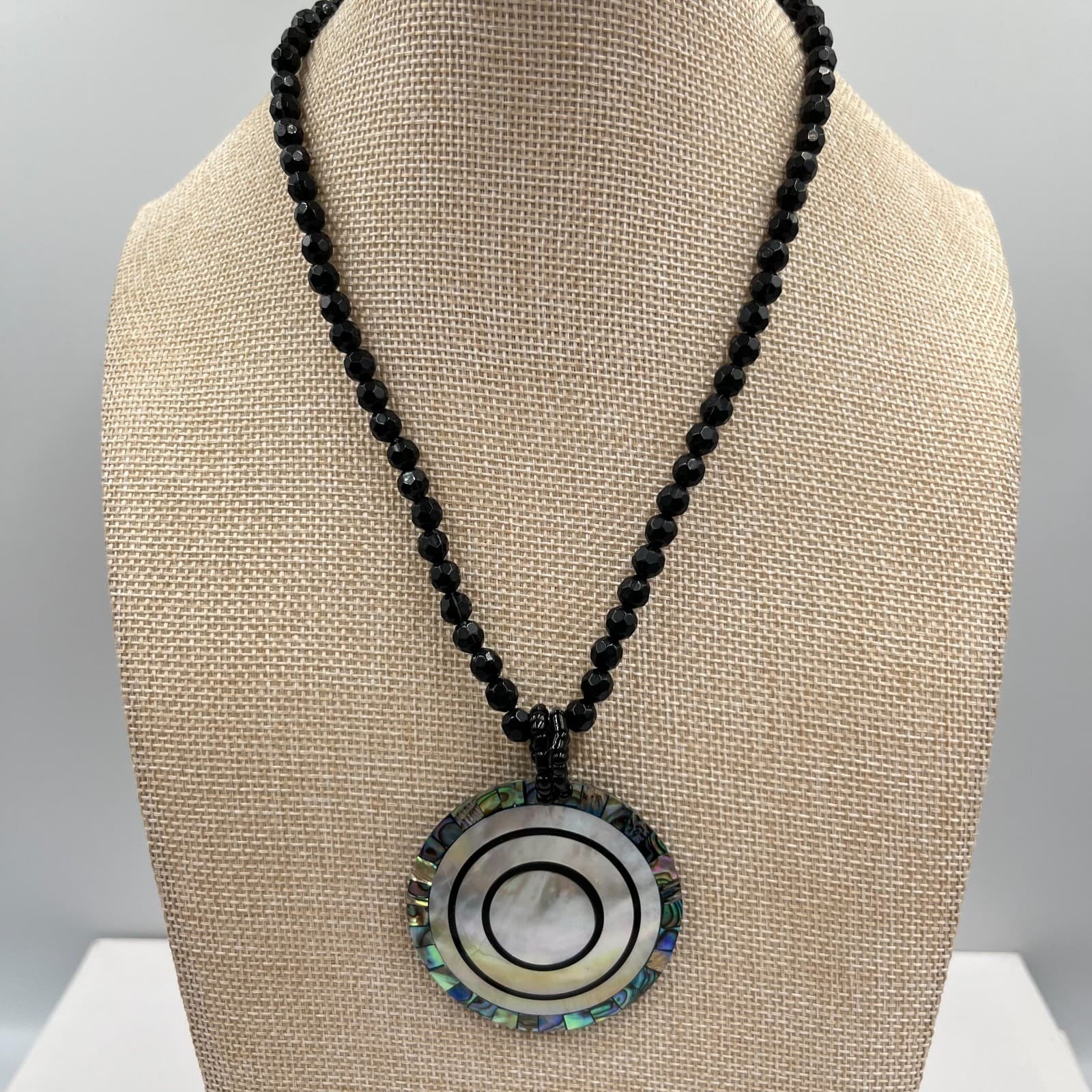 Vintage Y2K Abalone Shell Inlay Geometric Necklace, Earrings & Ring Set Retro - Thumbnail 2