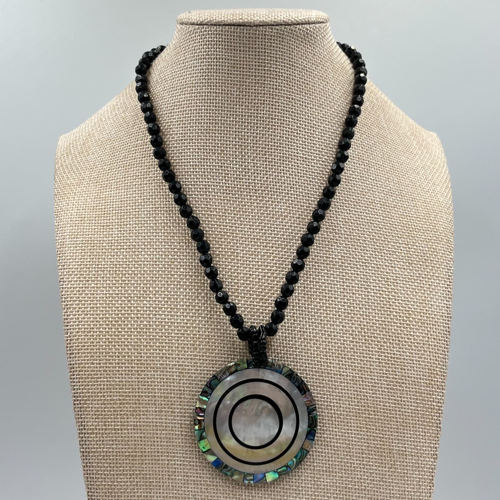 Vintage Y2K Abalone Shell Inlay Geometric Necklace, Earrings & Ring Set Retro - Thumbnail 5