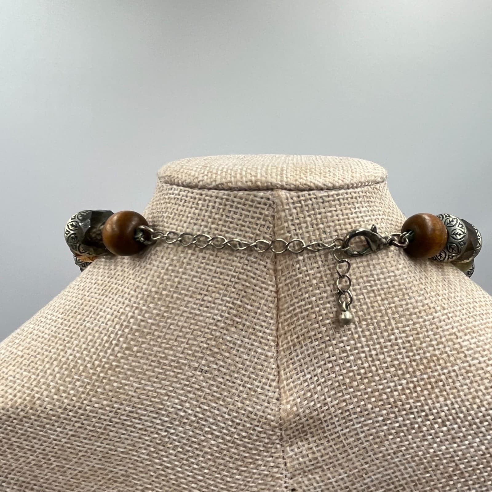 VTG Boho Tiger’s Eye & Mixed Bead Statement Necklace Silver Tone Southwestern - Thumbnail 7