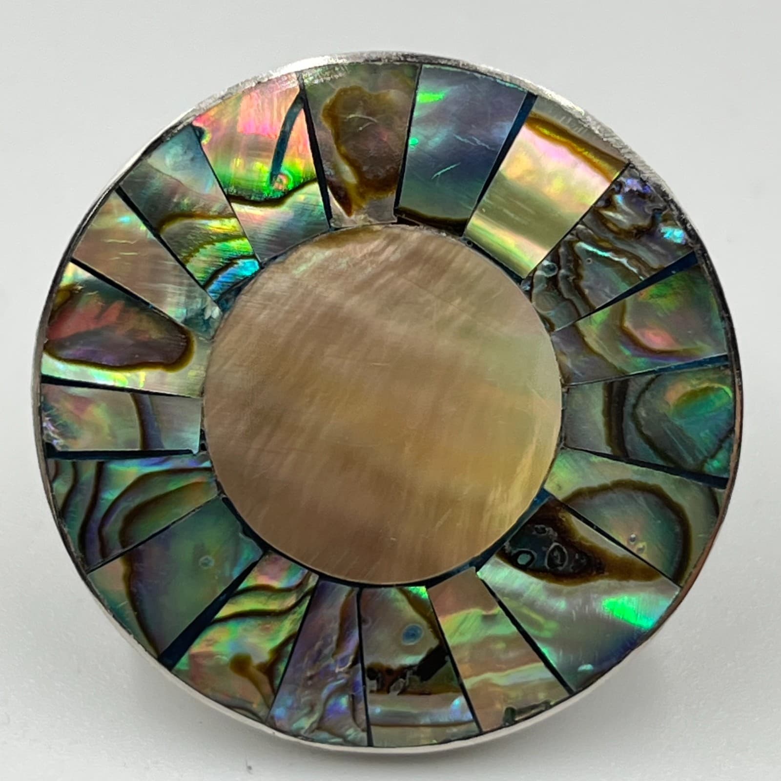 Vintage Y2K Abalone Shell Inlay Geometric Necklace, Earrings & Ring Set Retro - Thumbnail 13